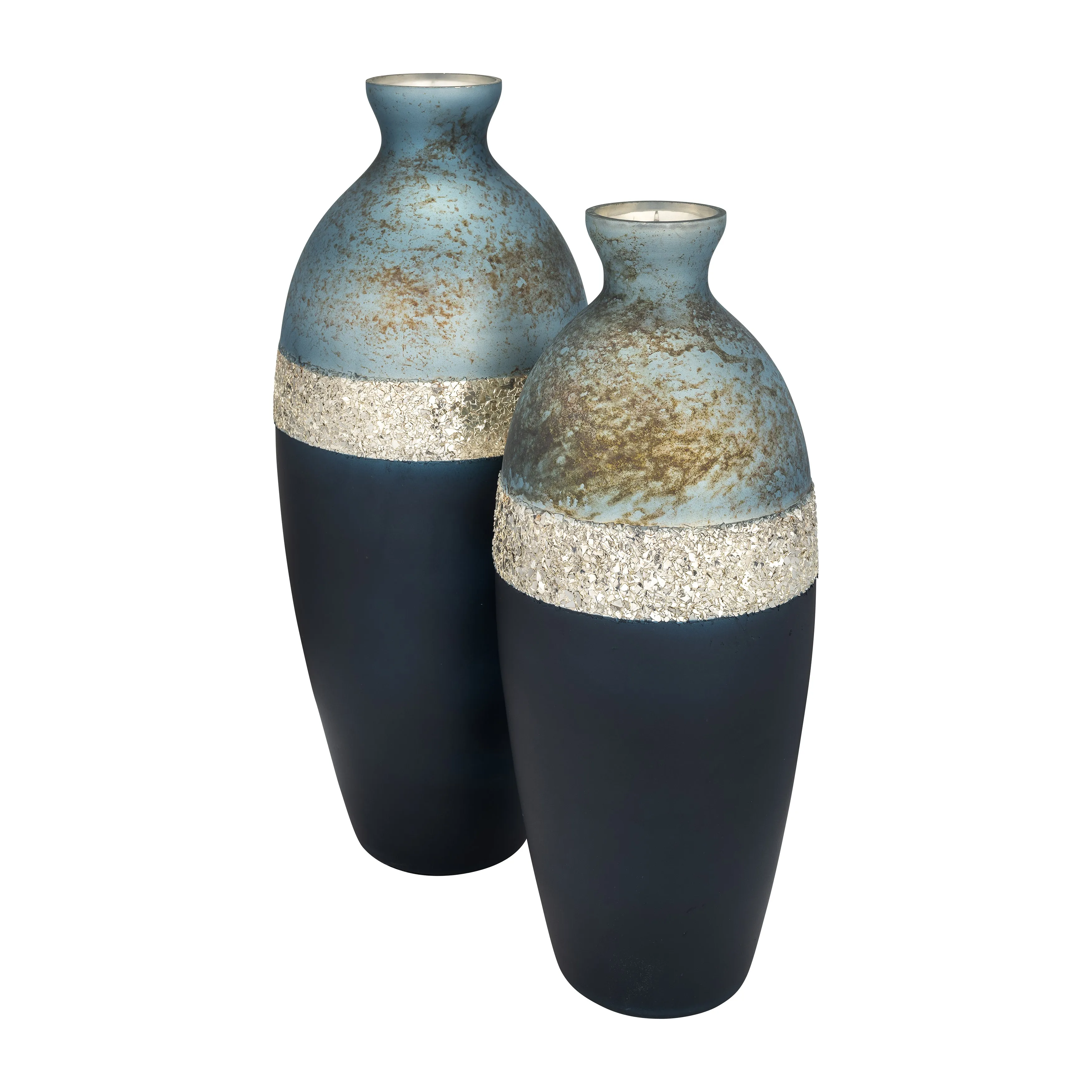 GLASS, 18" TRI-COLORED GLITTERED VASE, MULTI