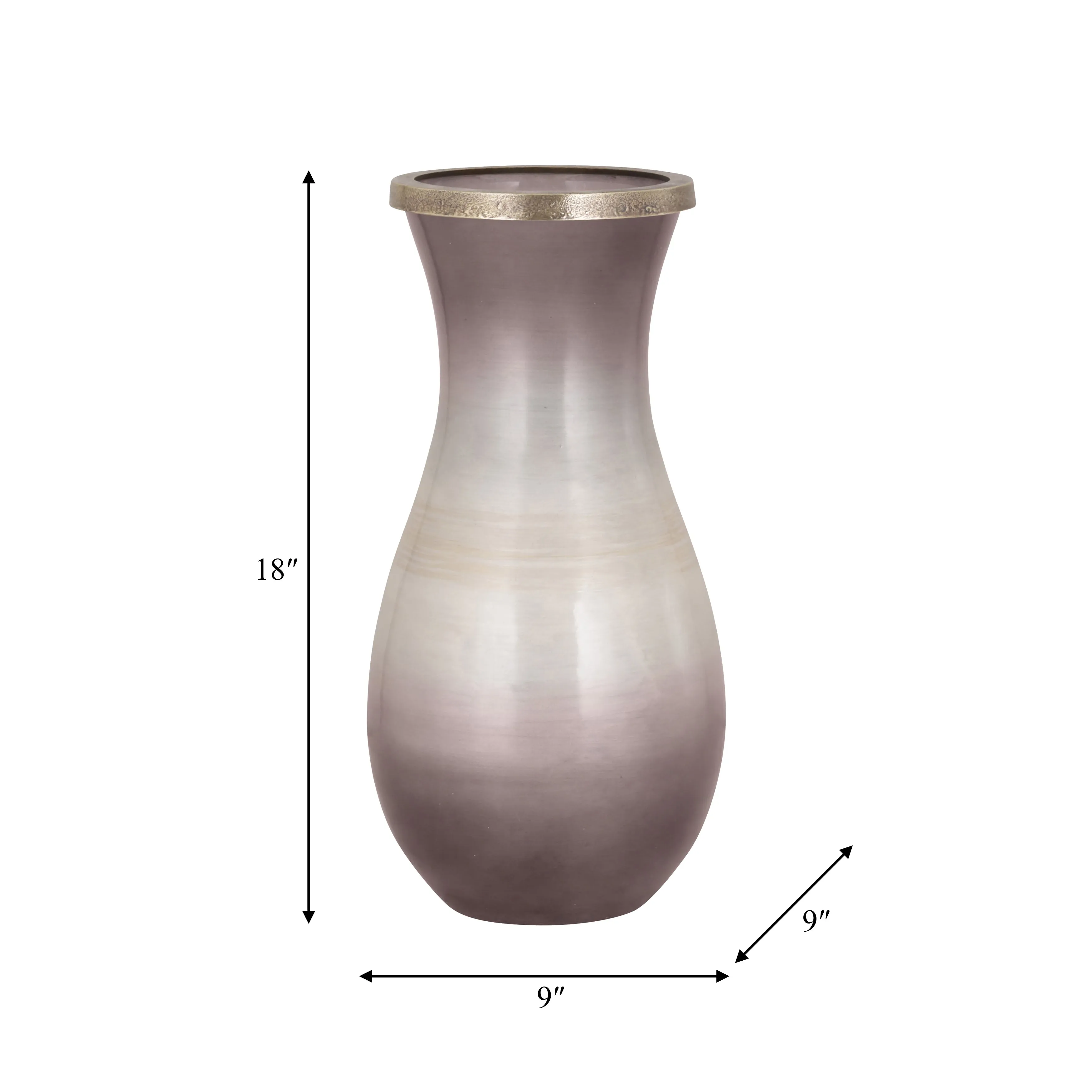 GLASS, 18" VASE WITH METAL RIM, MULTI