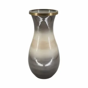GLASS, 18" VASE WITH METAL RIM, MULTI