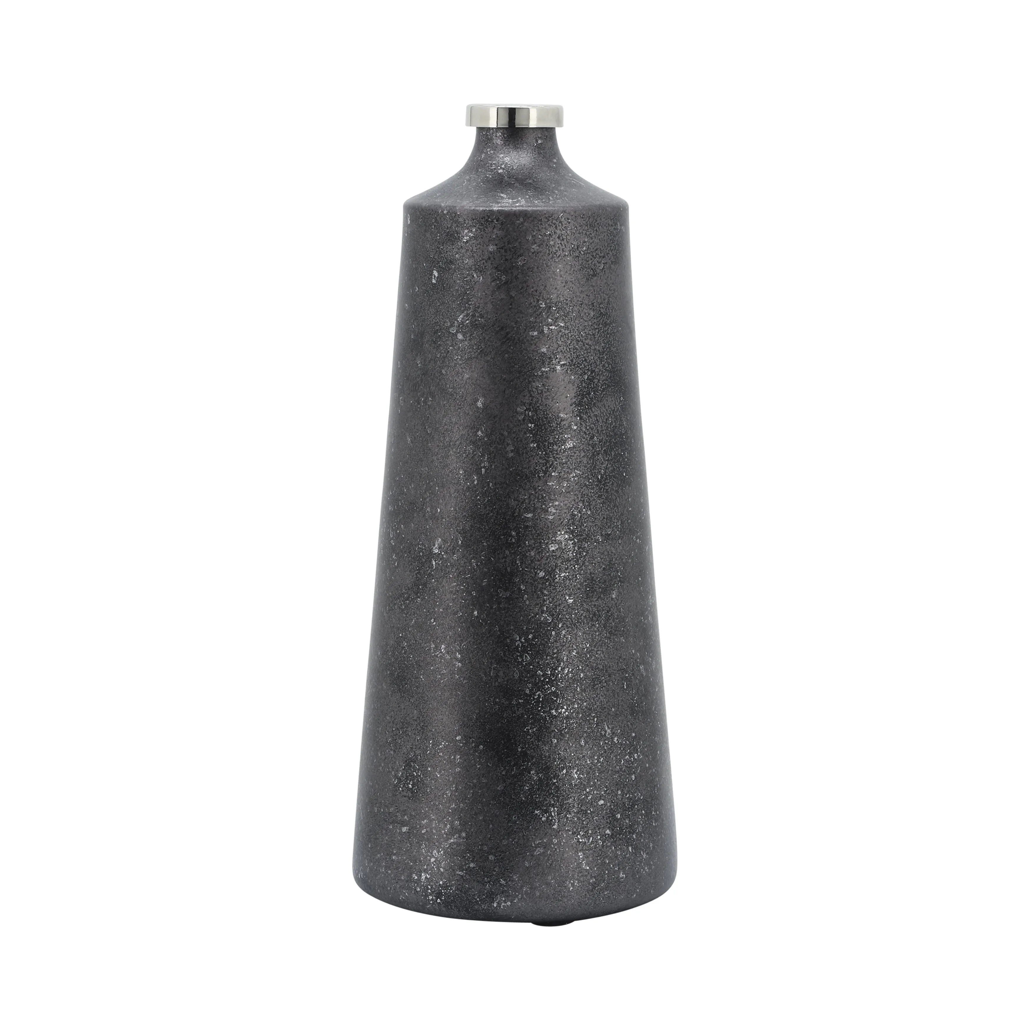 GLASS, 18"H VASE W/ RING, BLACK