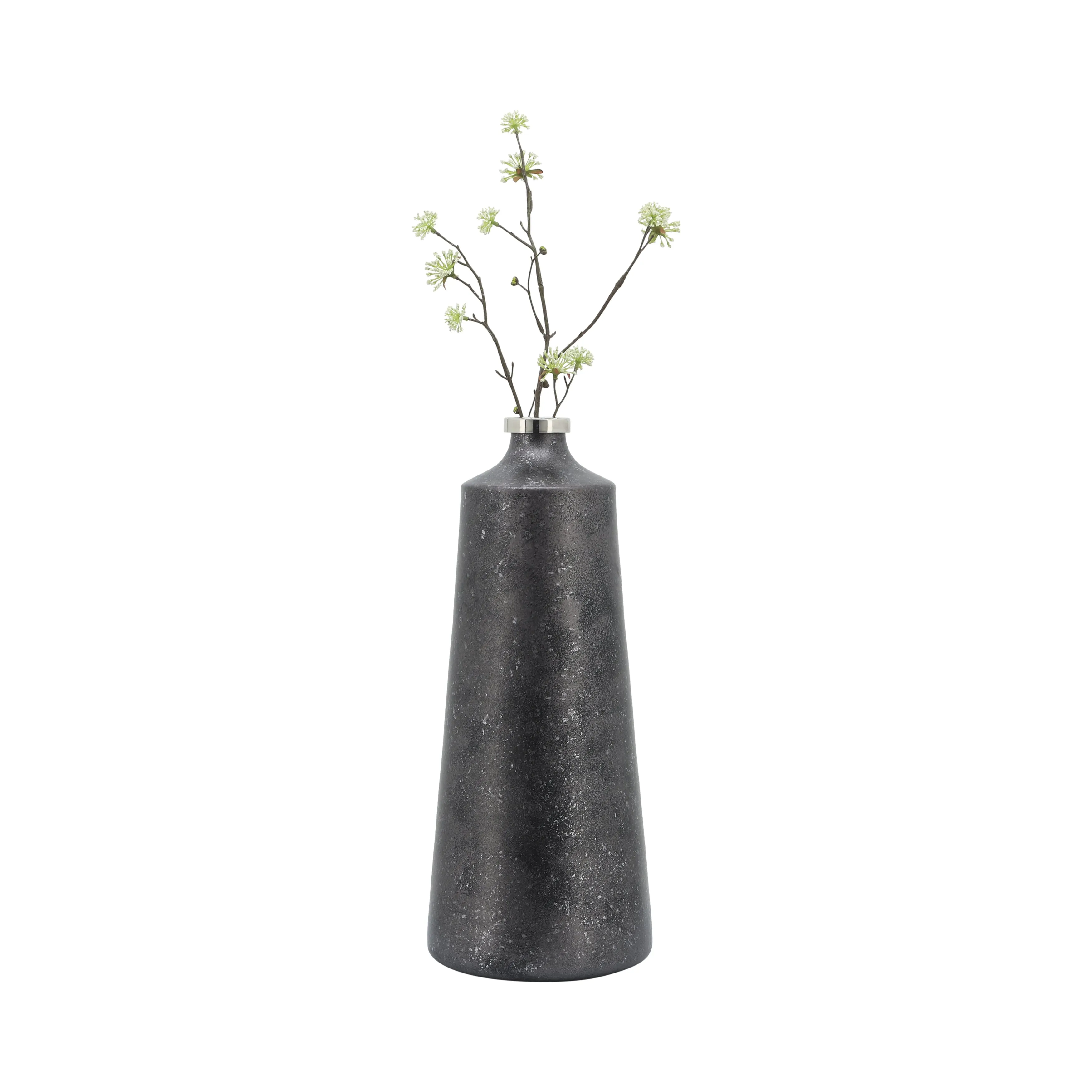 GLASS, 18"H VASE W/ RING, BLACK