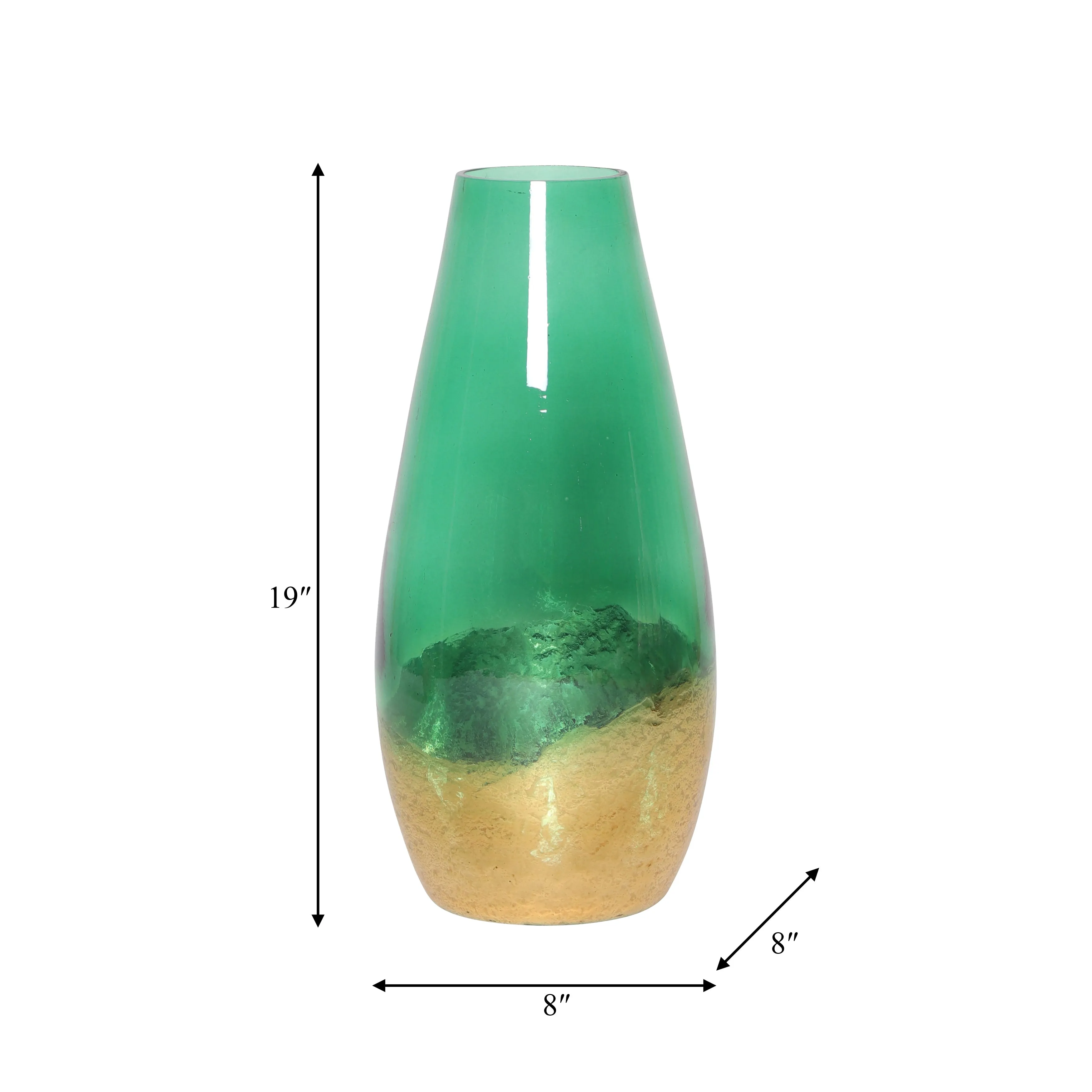 GLASS, 19" GOLD DIPPED VASE, GREEN