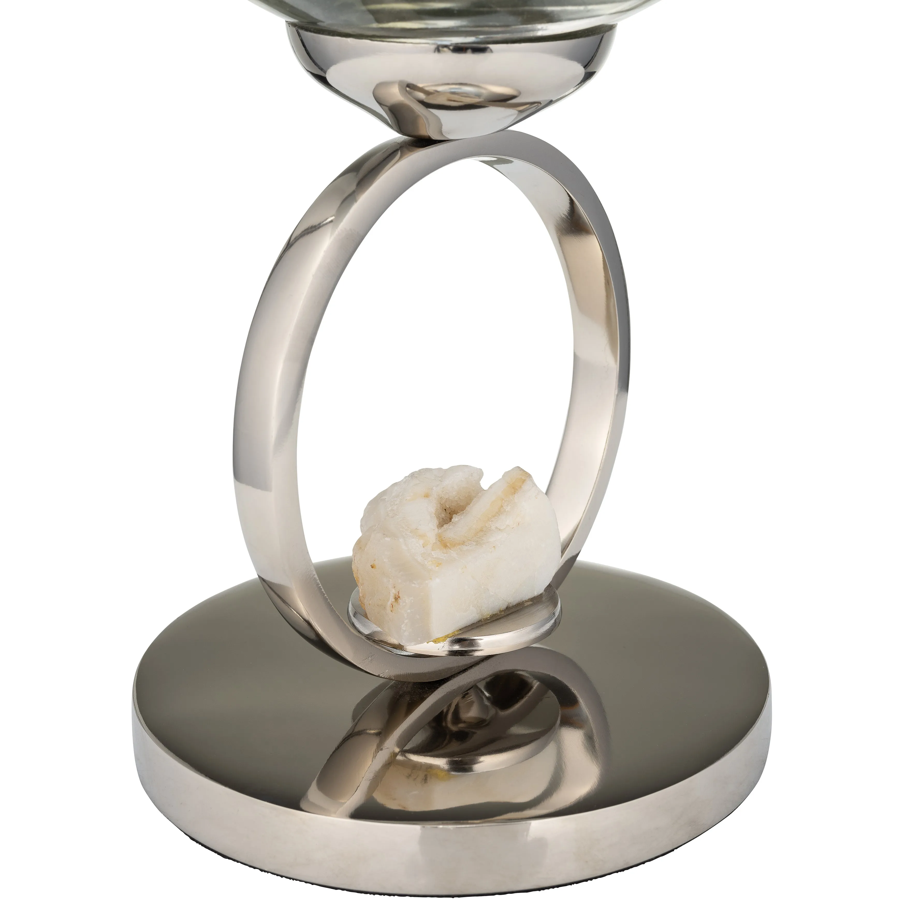 GLASS, 21" VASE W/ METAL BASE STONE ACCENT, PEARL