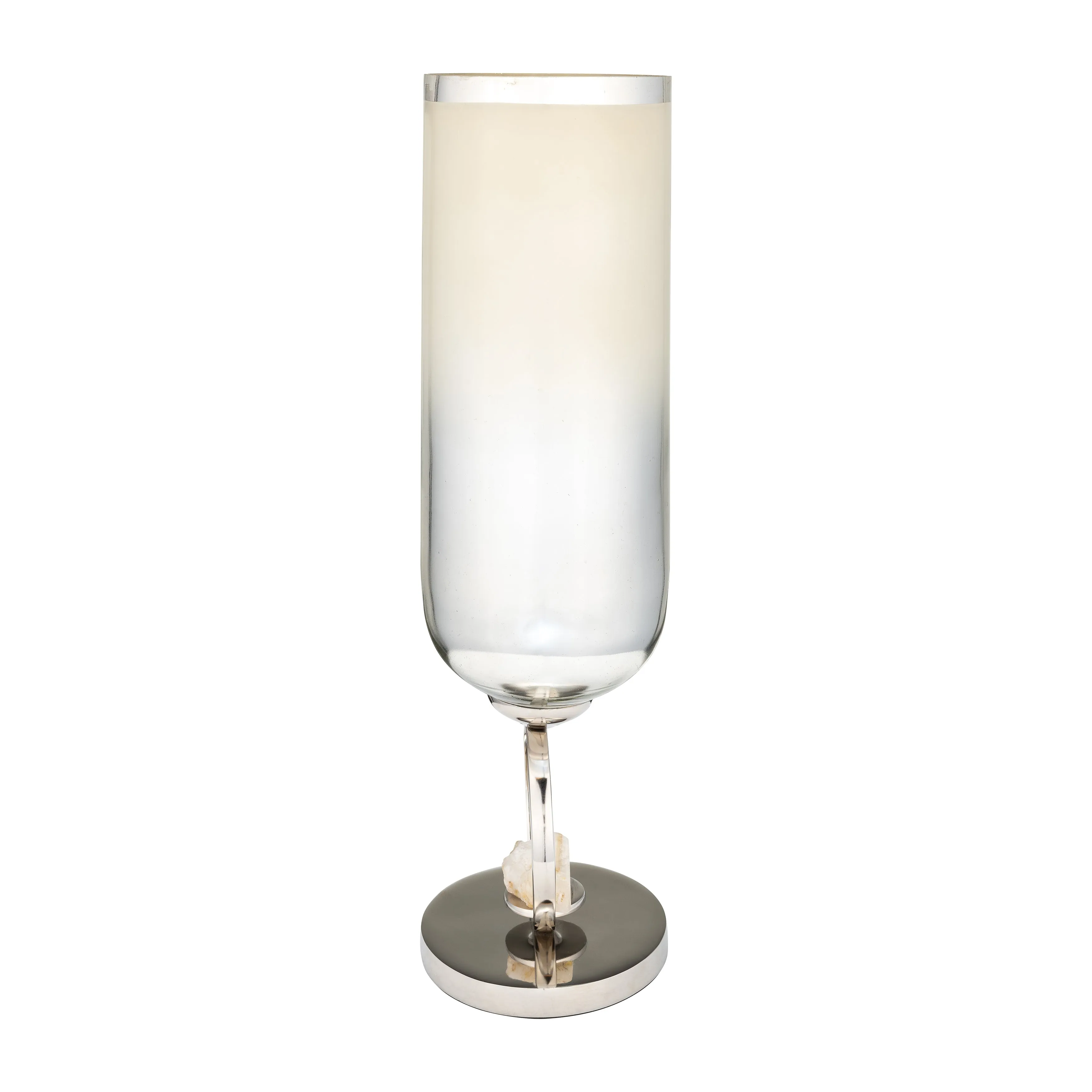 GLASS, 21" VASE W/ METAL BASE STONE ACCENT, PEARL