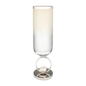 GLASS, 21" VASE W/ METAL BASE STONE ACCENT, PEARL