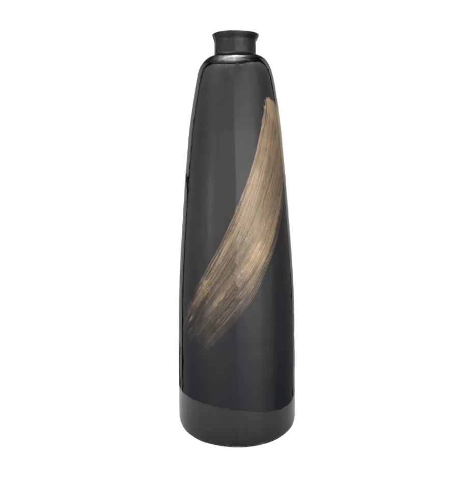 GLASS, 35" 2-TONE VASE, BLACK/GOLD