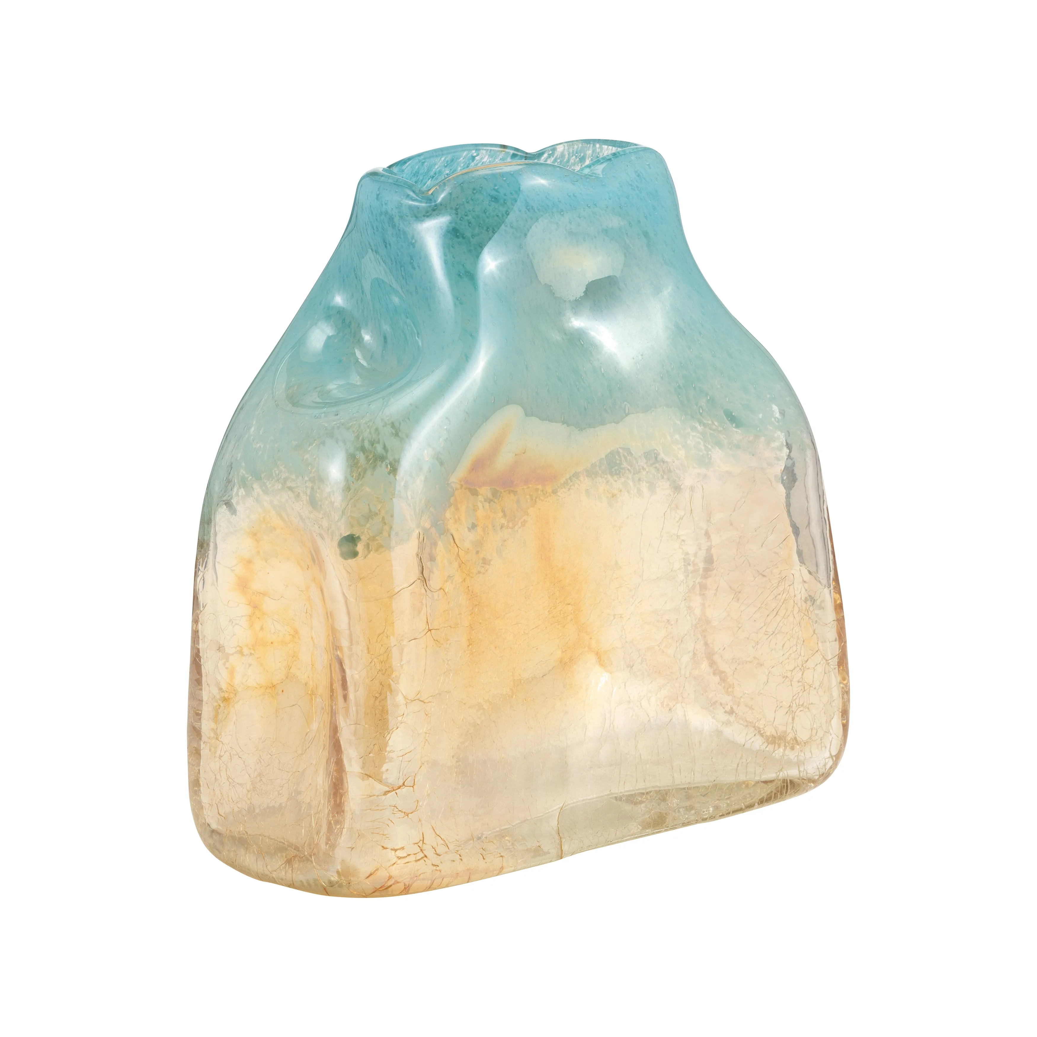GLASS, 8" VASE TEAL/APRICOT
