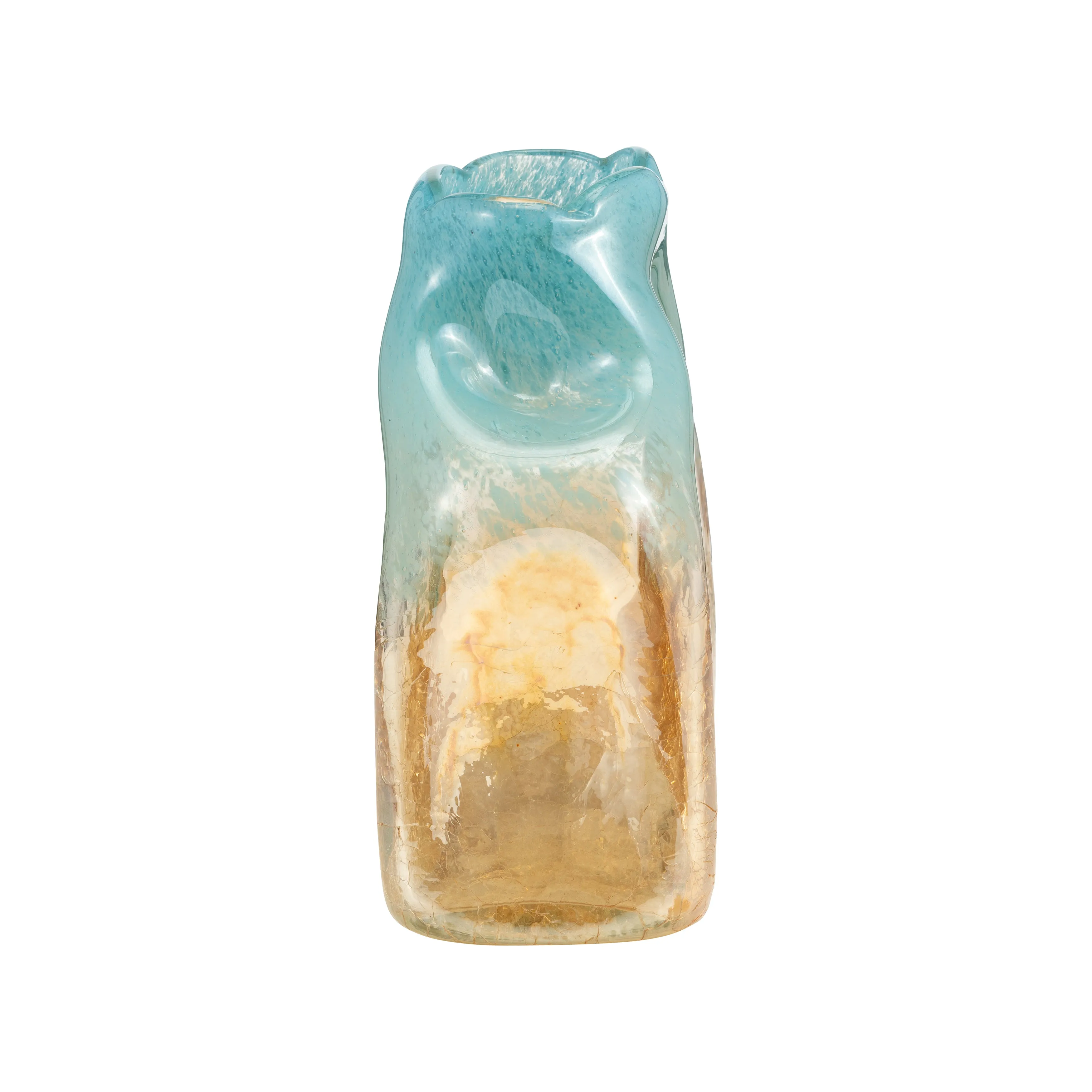 GLASS, 8" VASE TEAL/APRICOT