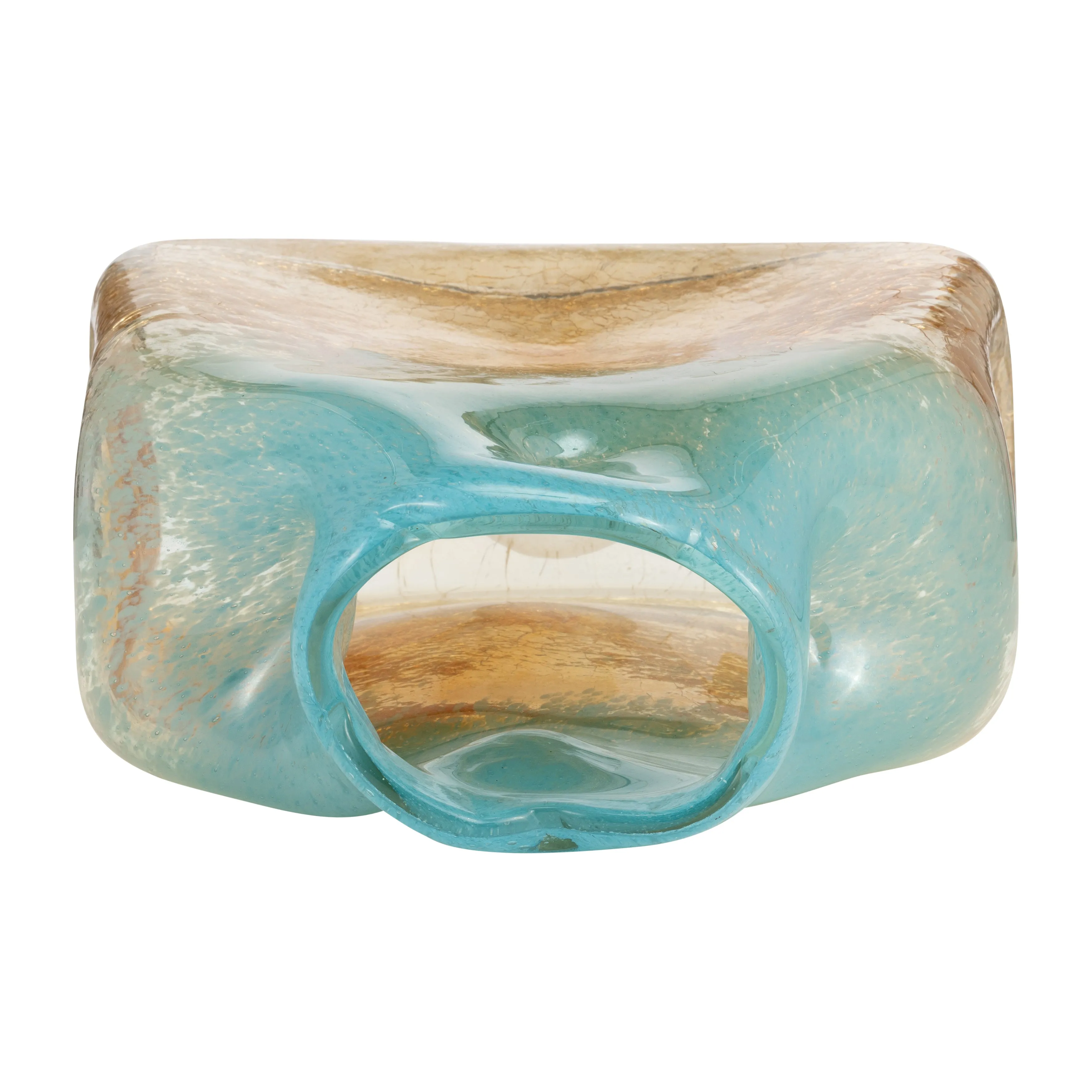 GLASS, 8" VASE TEAL/APRICOT