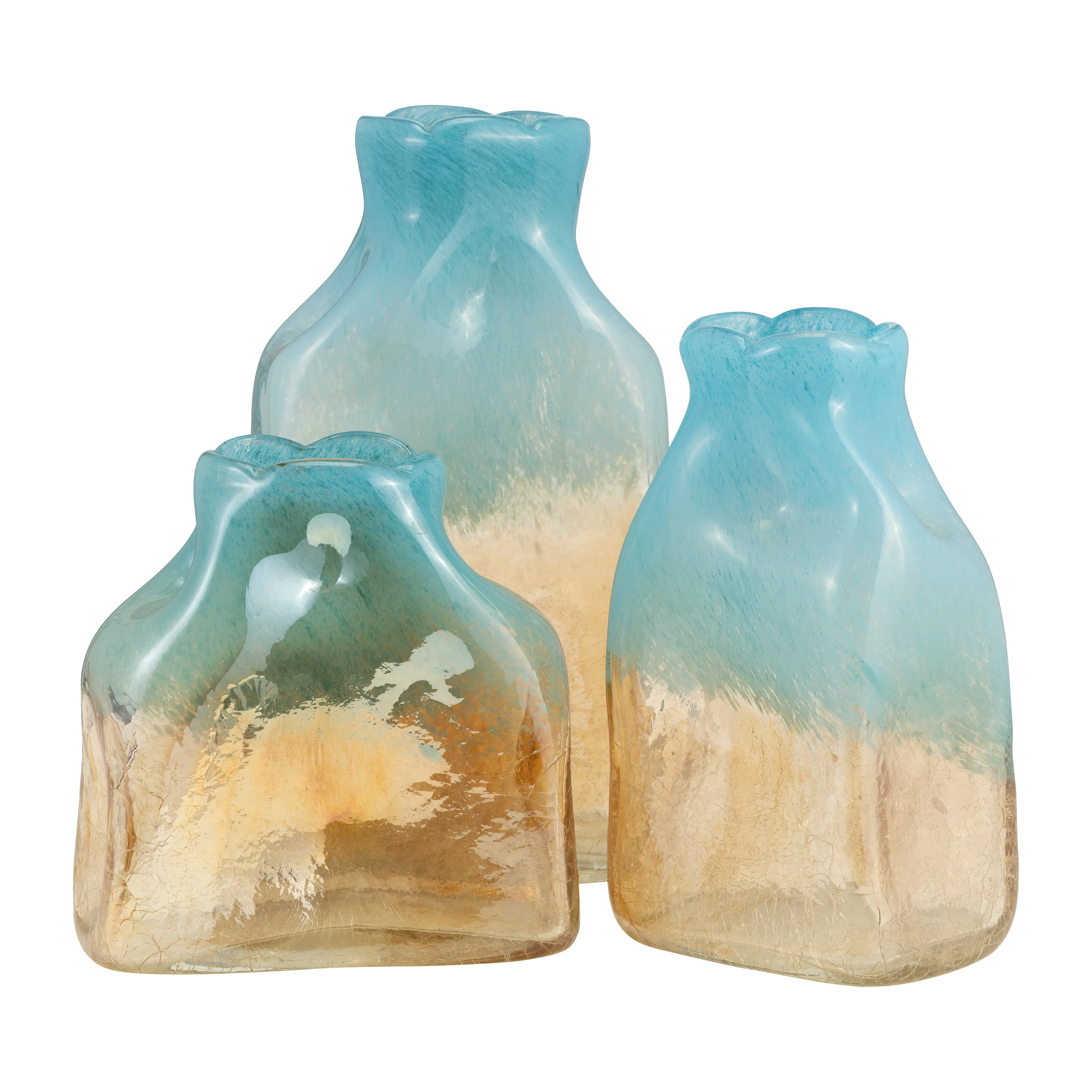 GLASS, 8" VASE TEAL/APRICOT
