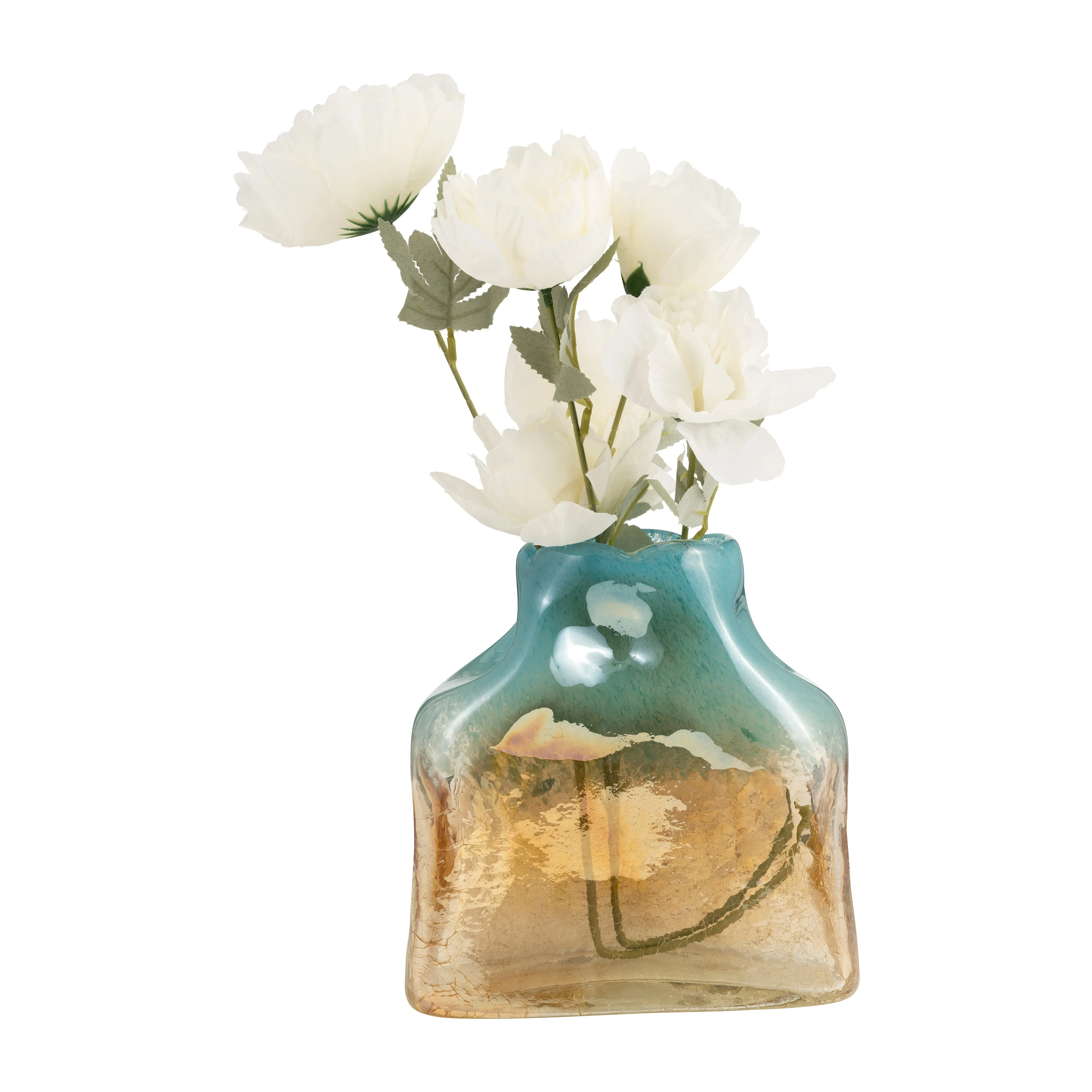 GLASS, 8" VASE TEAL/APRICOT