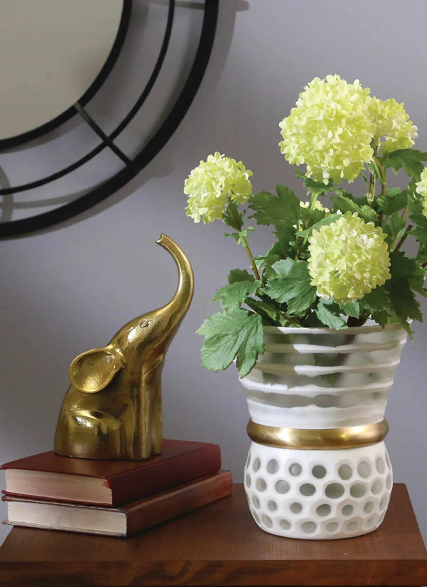 GLASS 8" VASE W/ GOLD BAND, WHITE
