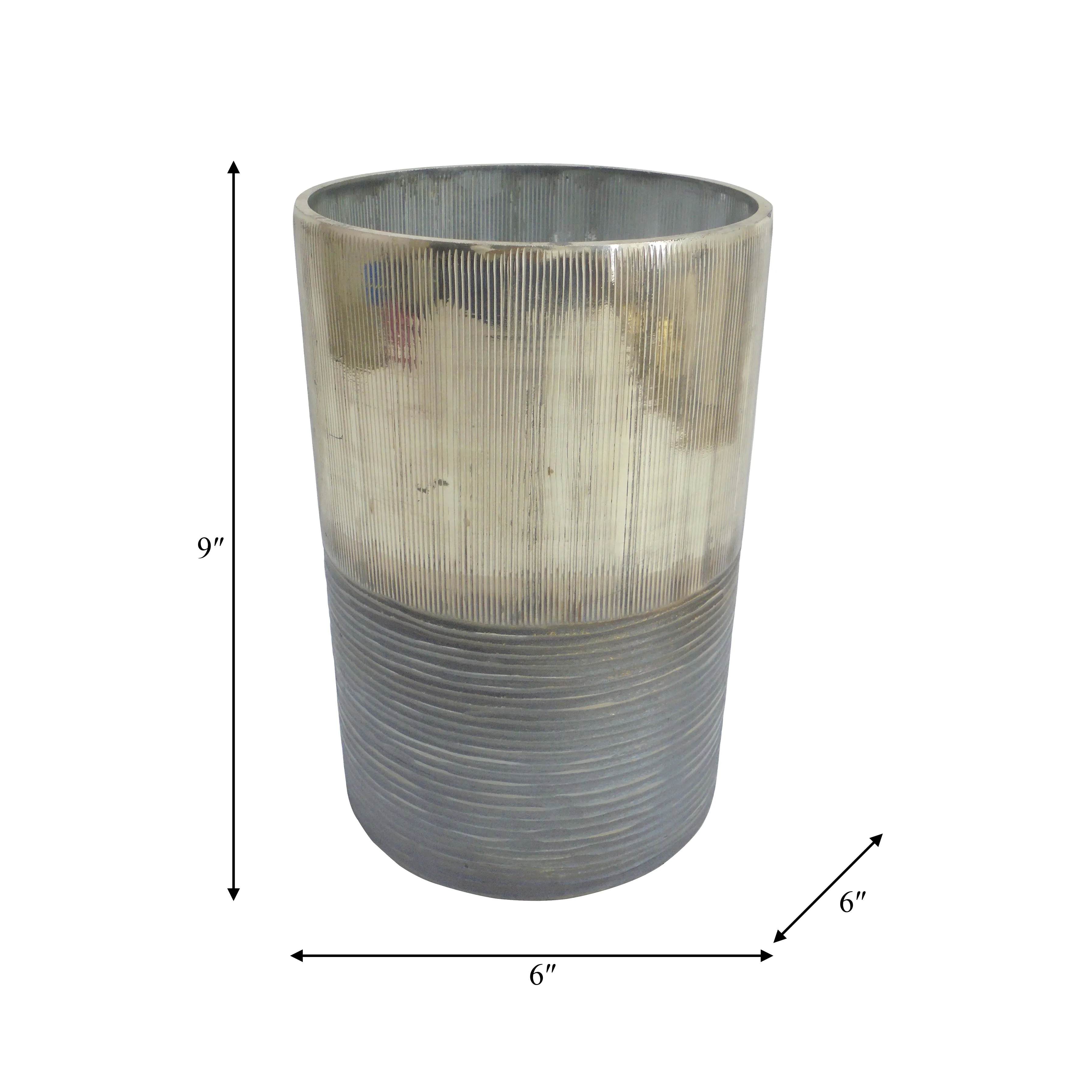 GLASS, 9" METALLIC 2-TONE VASE, SILVER