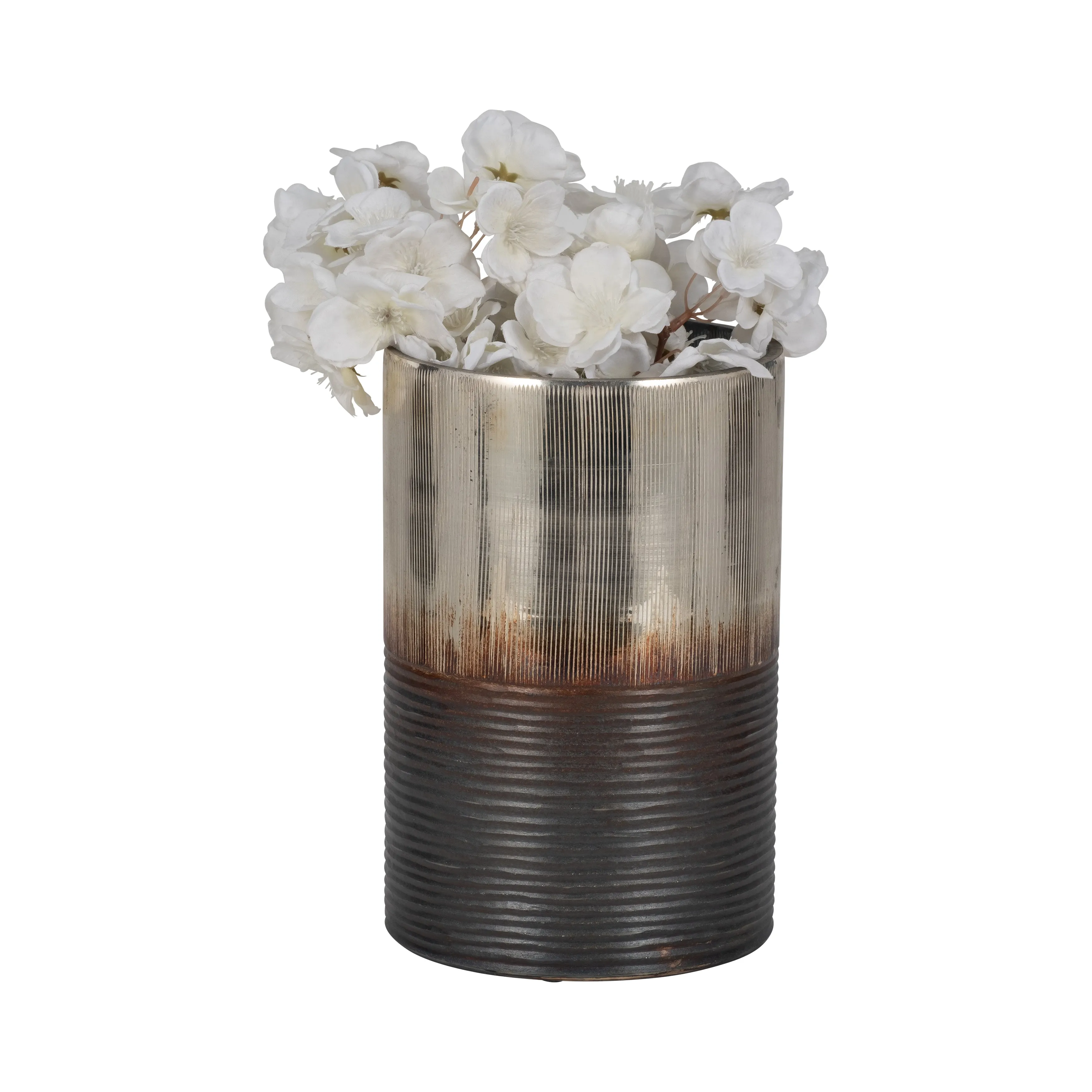 GLASS, 9" METALLIC 2-TONE VASE, SILVER