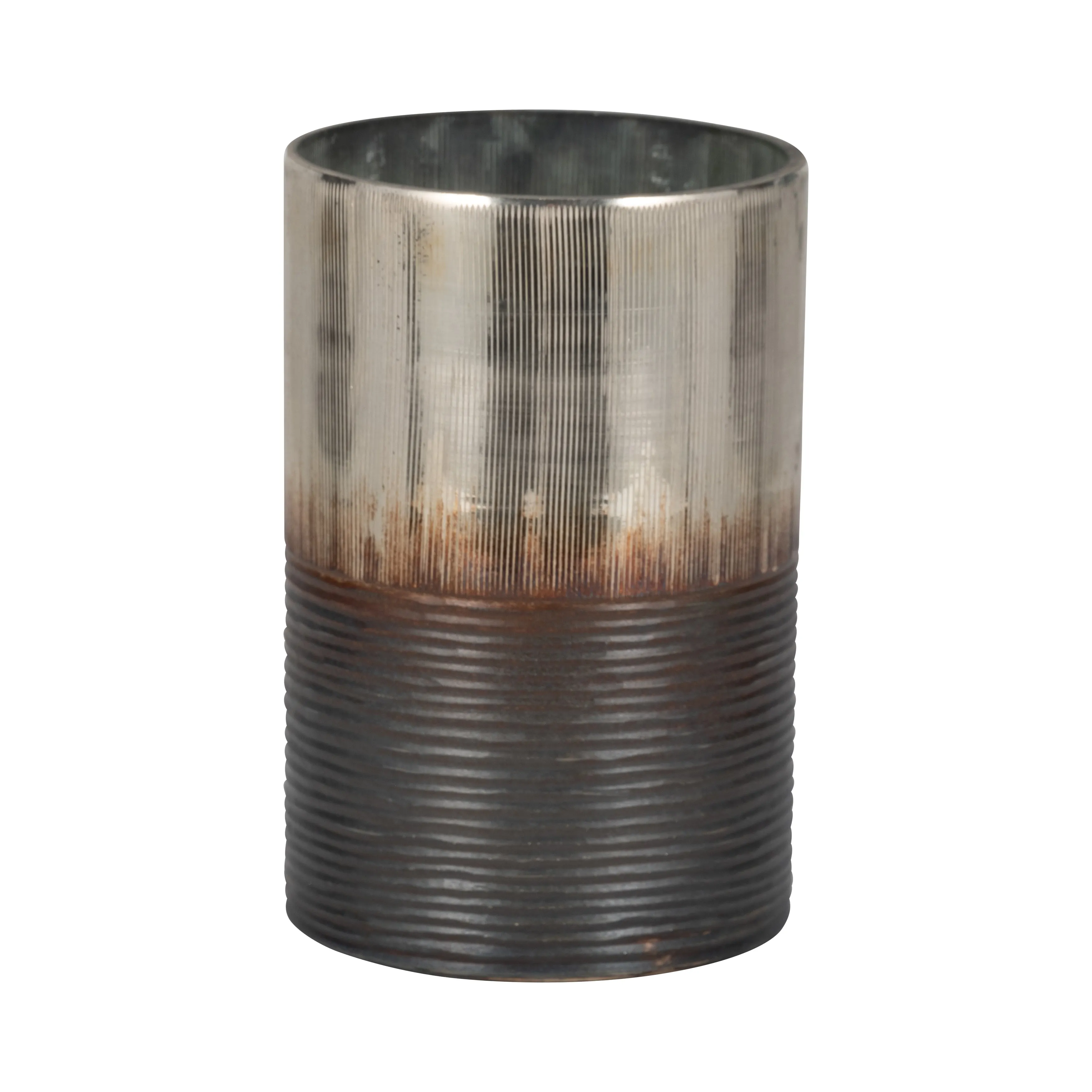 GLASS, 9" METALLIC 2-TONE VASE, SILVER