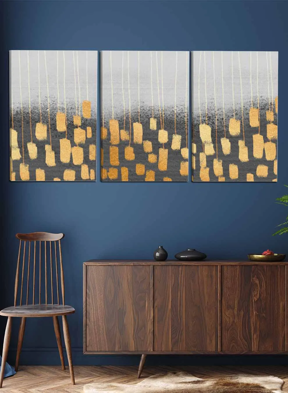 Golden Shapes Pattern Paintings(set of 3)