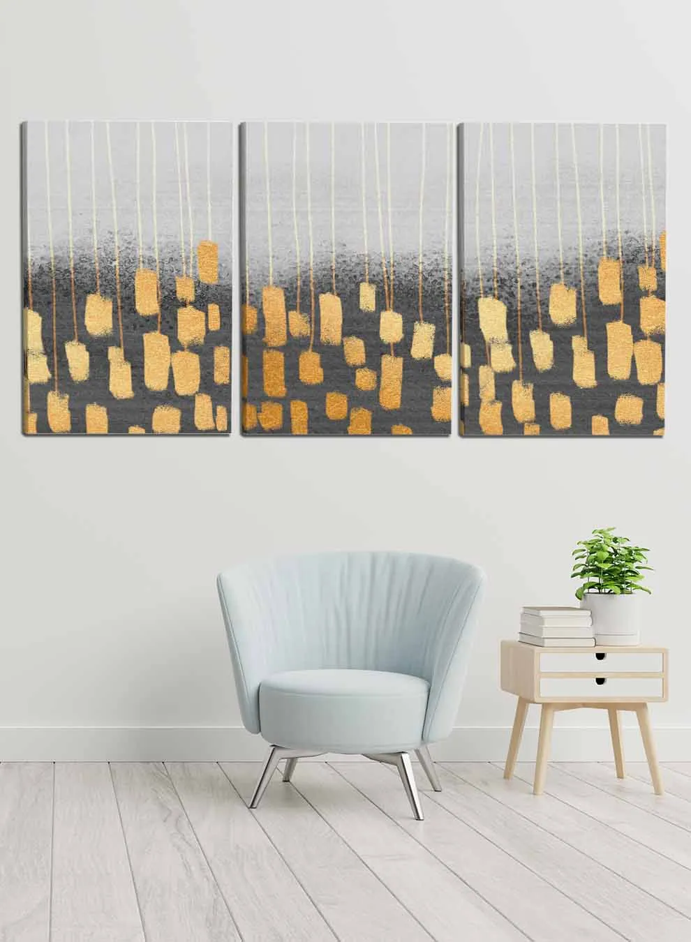 Golden Shapes Pattern Paintings(set of 3)