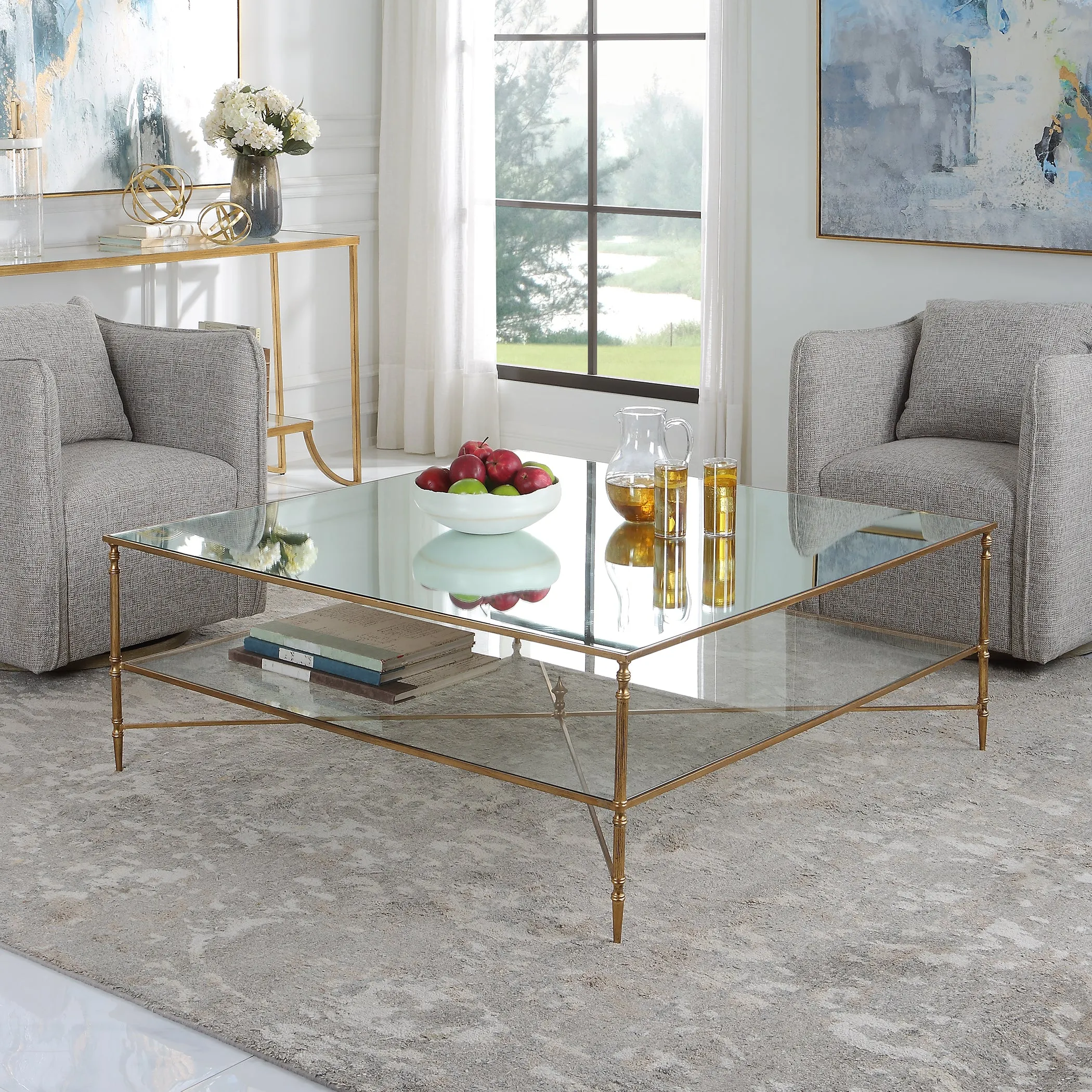 Henzler 126 W x 47 H x 126 D Square Coffee Table with Mirror Top