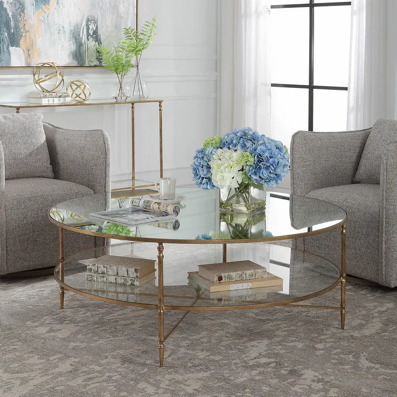 Henzler 126 W x 49 H x 126 D Black Round Coffee Table with Mirror Top