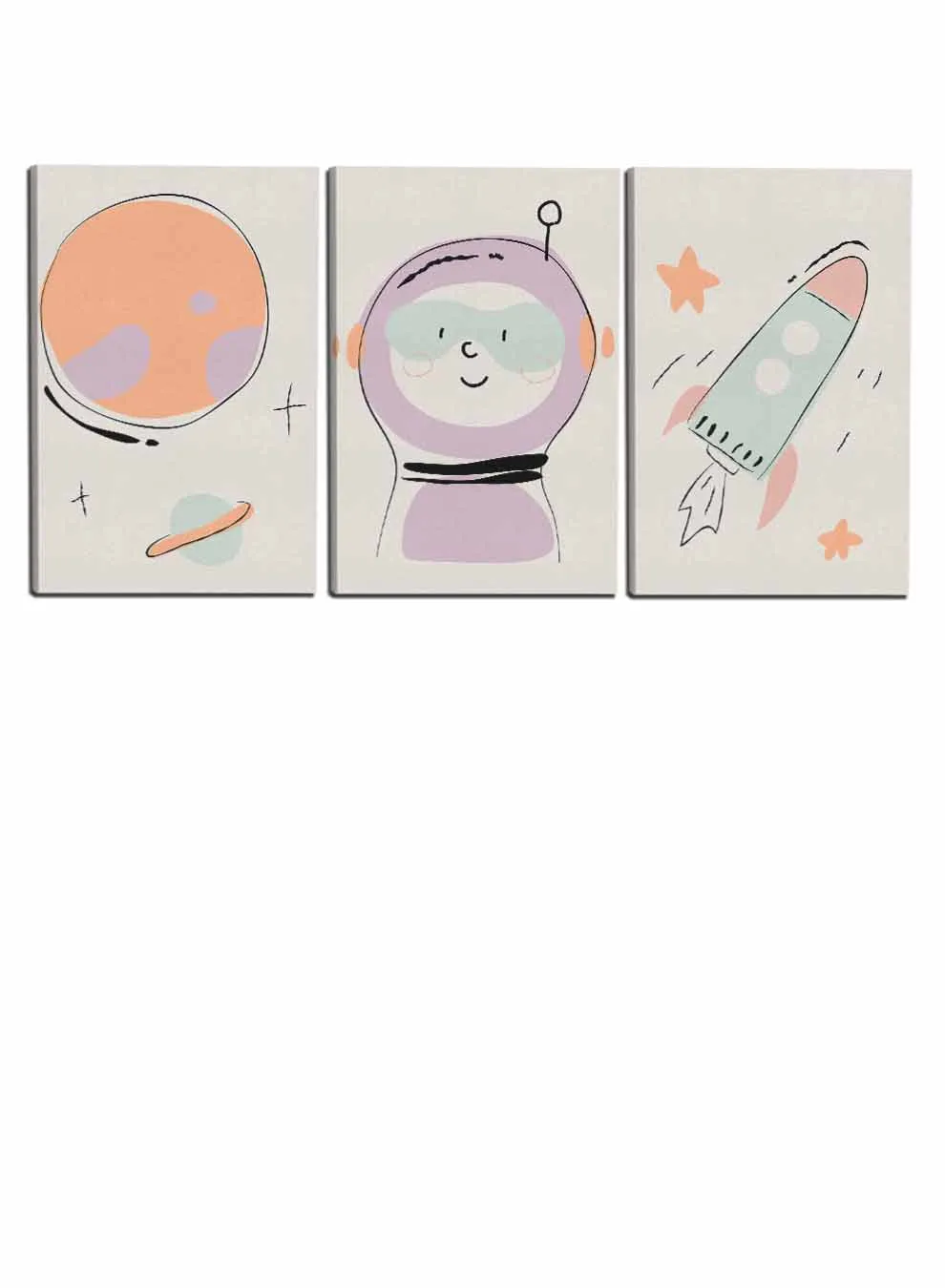 Kids Cute Astronaut Spaceship Stars Paintings(set of 3)