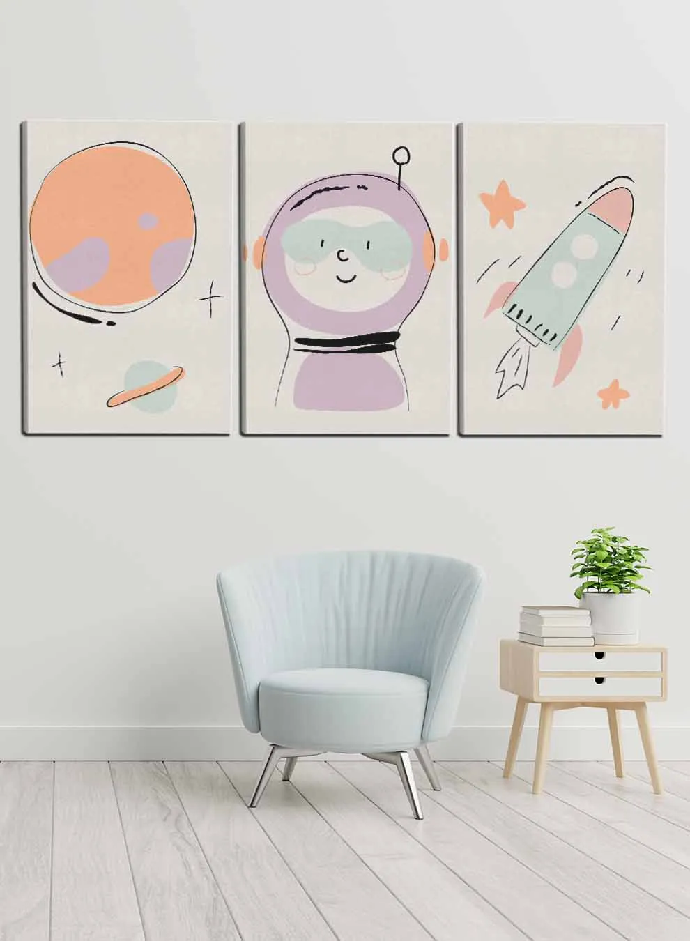 Kids Cute Astronaut Spaceship Stars Paintings(set of 3)