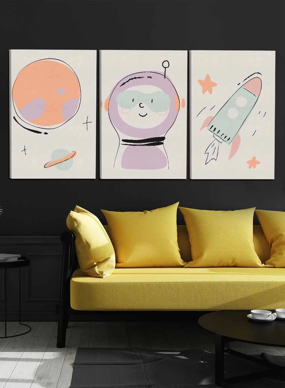 Kids Cute Astronaut Spaceship Stars Paintings(set of 3)