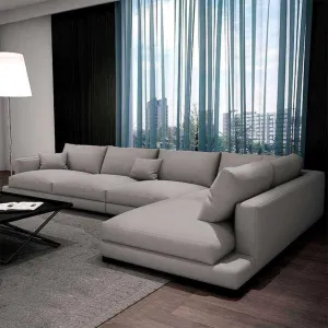 L-Shape Sofa- Linen and Swedish Wood - 320x200x90x75 cm - Light Beige - By Alhome - AL-21
