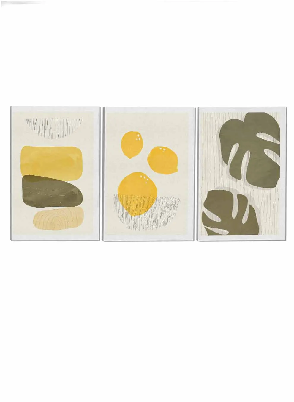 Lemon And Leaves Abstract Paintings(set of 3)