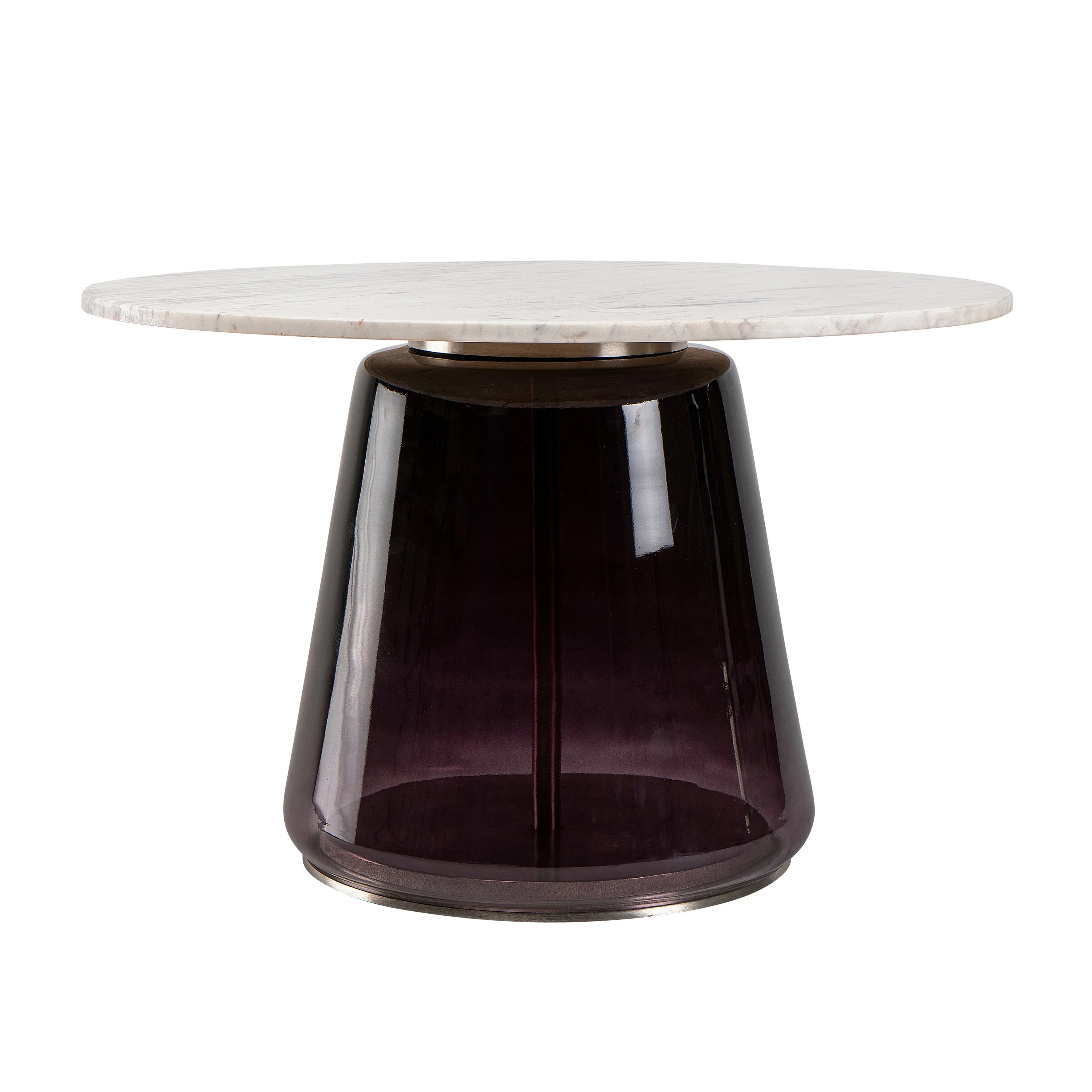 MARBLE TOP, 19"H COFFEE TABLE GLS BASE, PRPL/WHT