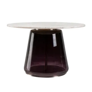 MARBLE TOP, 19"H COFFEE TABLE GLS BASE, PRPL/WHT