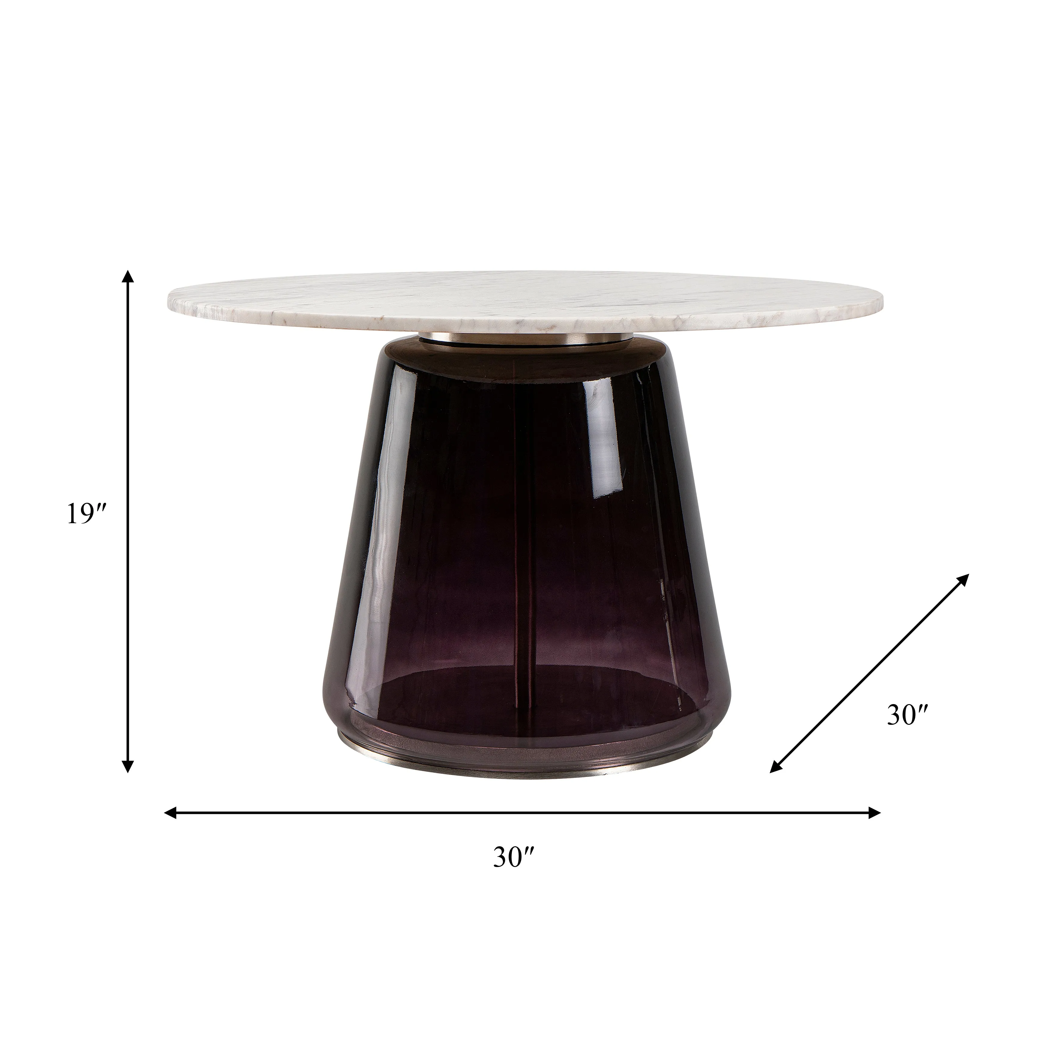MARBLE TOP, 19"H COFFEE TABLE GLS BASE, PRPL/WHT