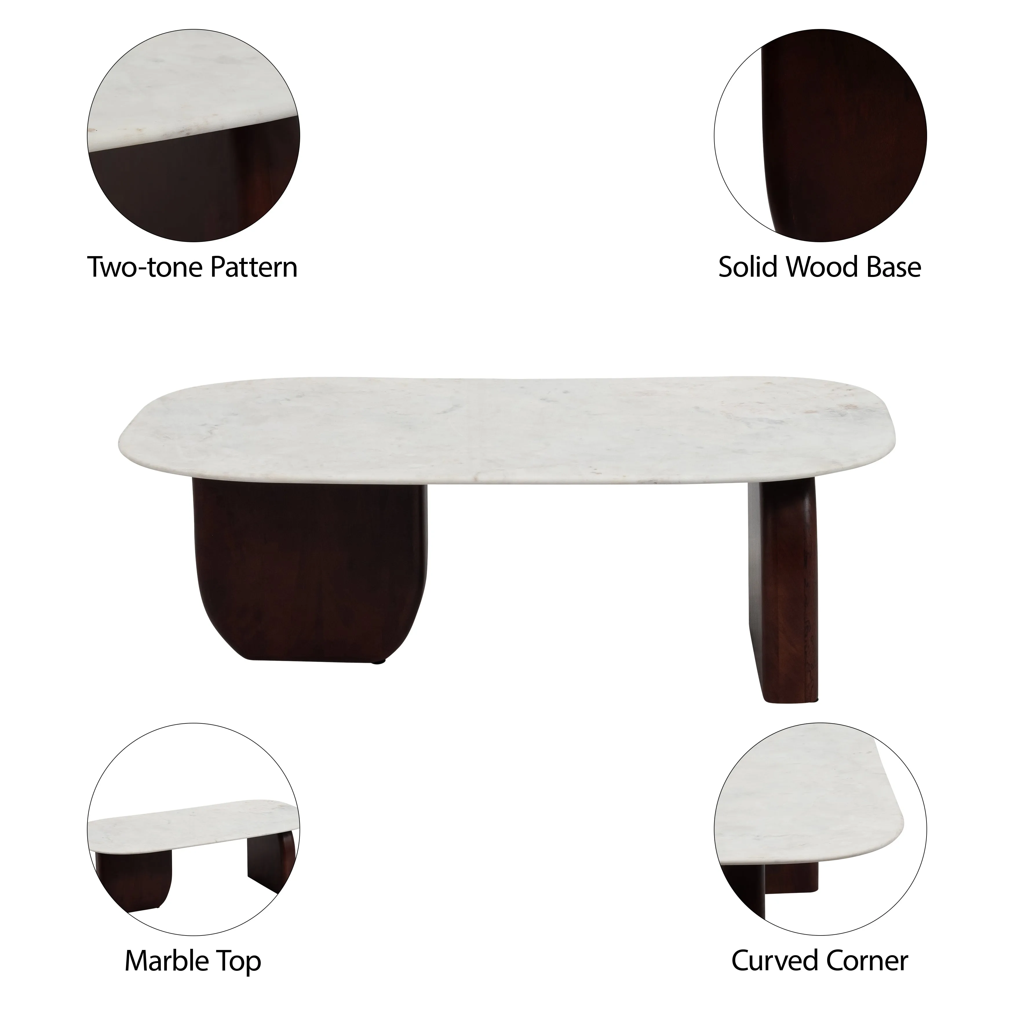 MARBLE/WOOD, 48"DX16"H COFFEE TBL, WLNT/WHT KD