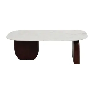 MARBLE/WOOD, 48"DX16"H COFFEE TBL, WLNT/WHT KD