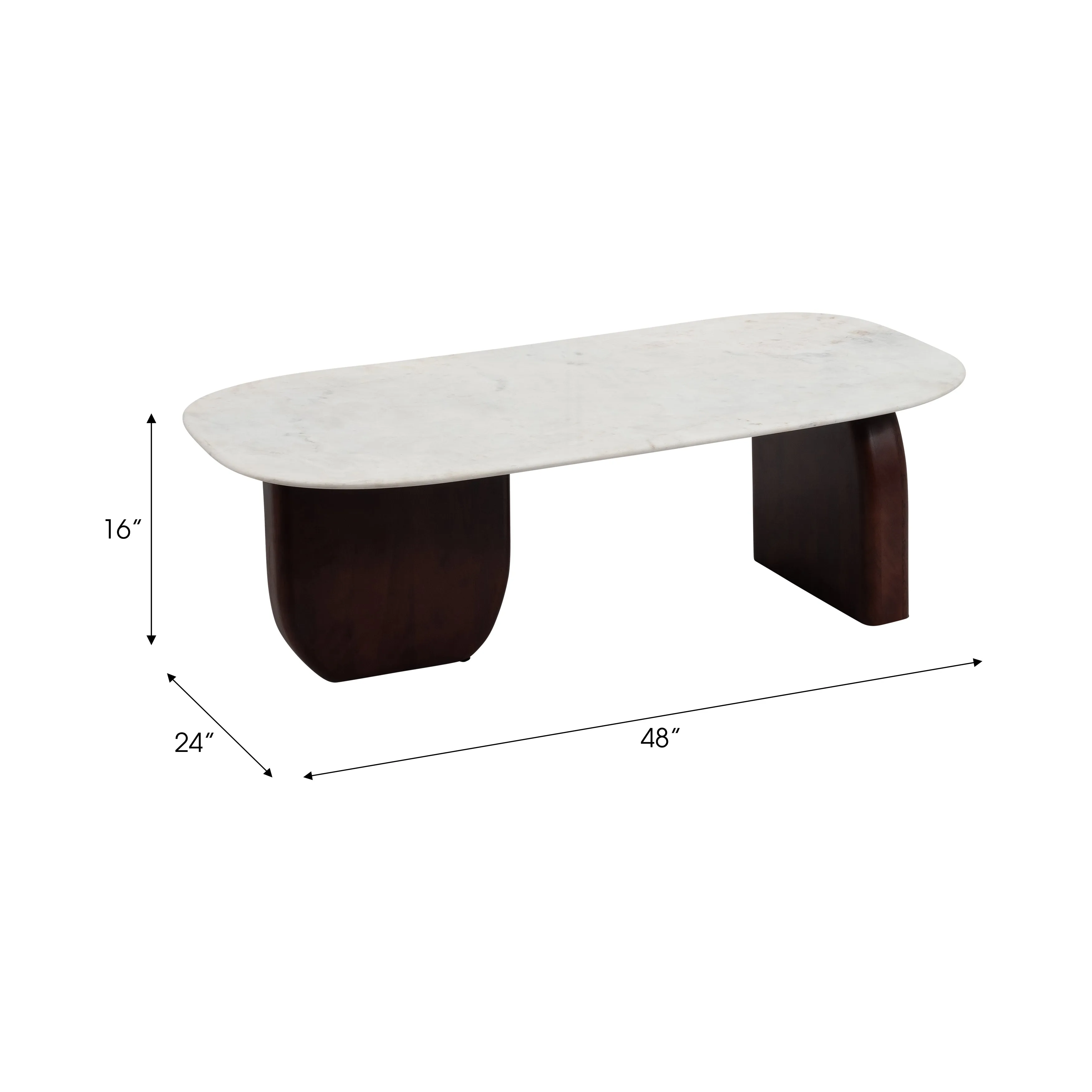 MARBLE/WOOD, 48"DX16"H COFFEE TBL, WLNT/WHT KD