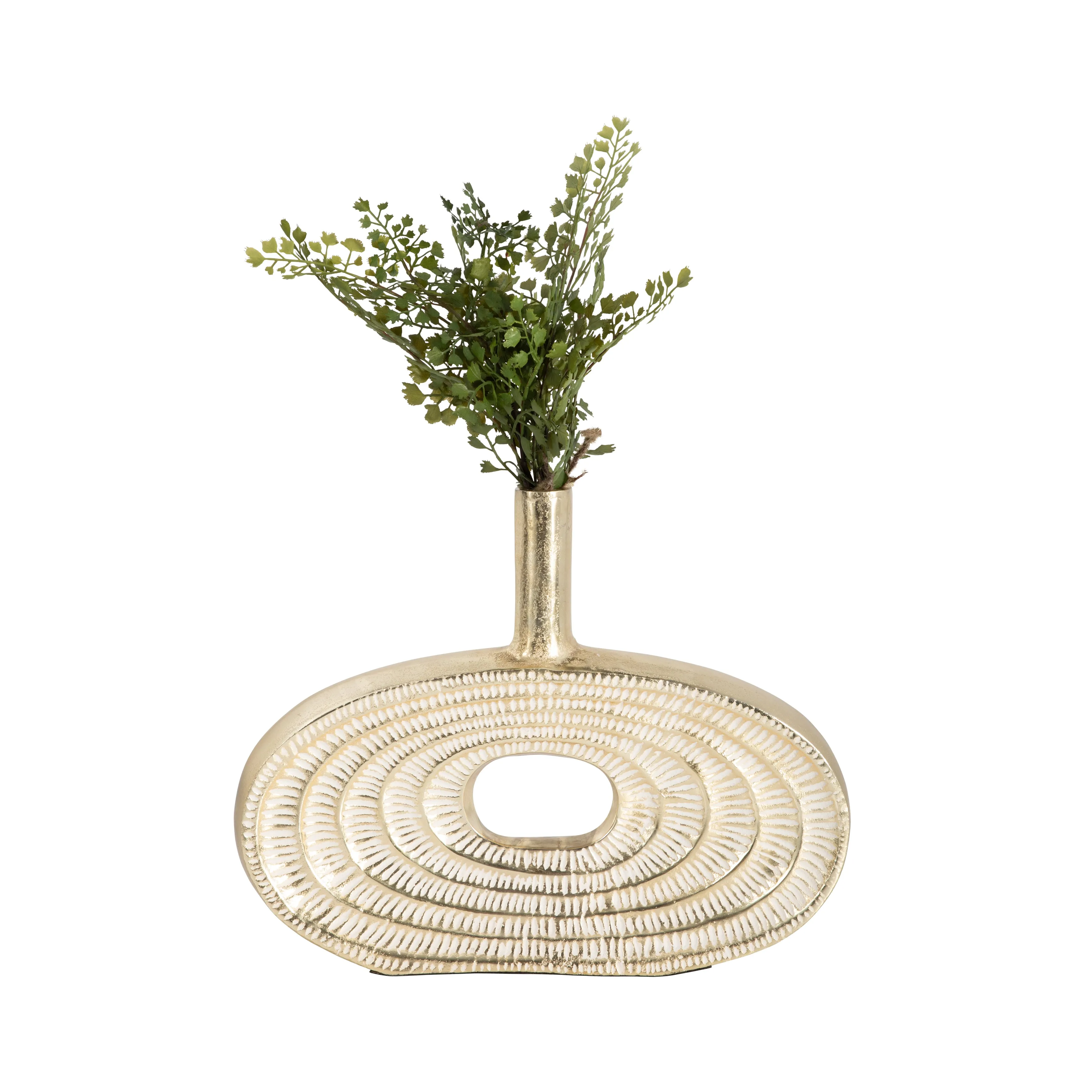 METAL, 12" TRIBAL CUT OUT VASE, GOLD