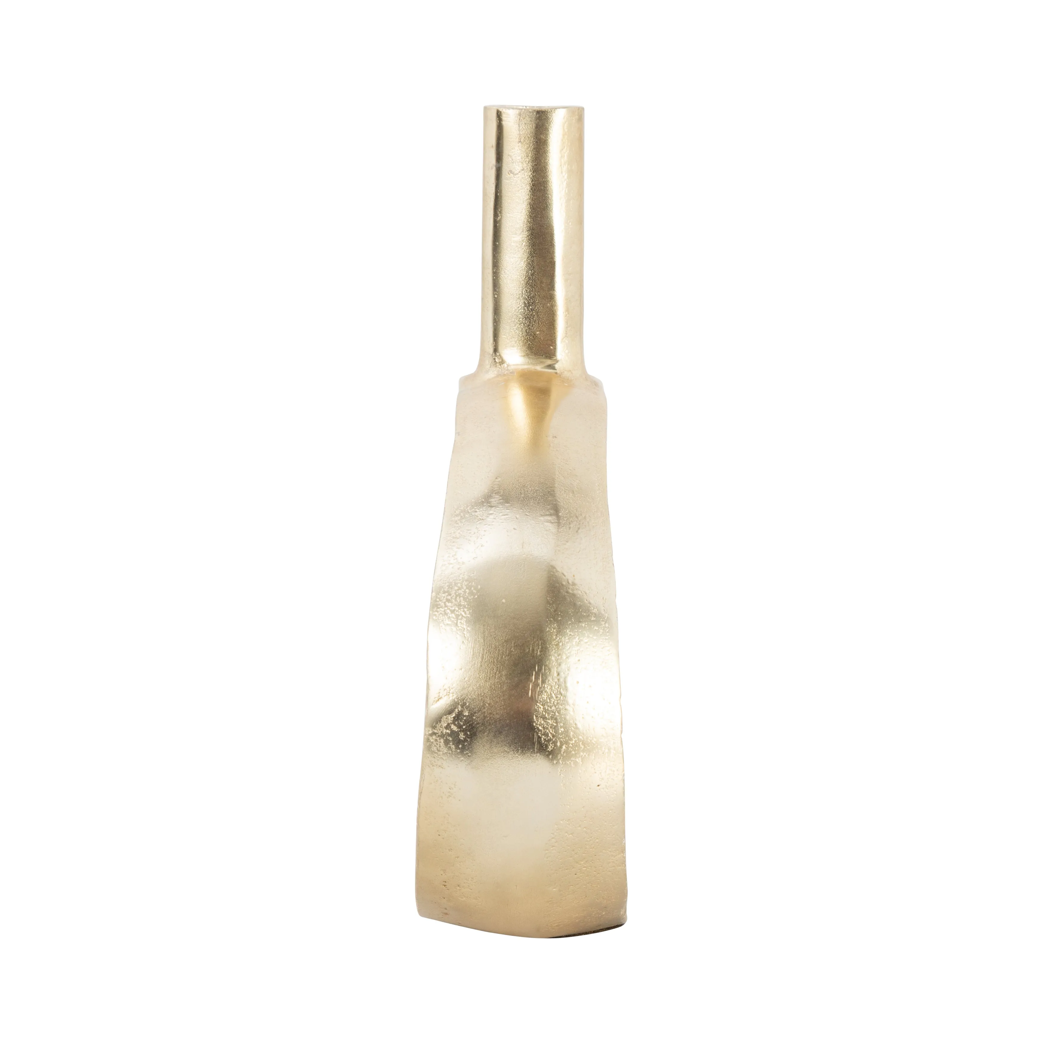 METAL, 12" TRIBAL CUT OUT VASE, GOLD