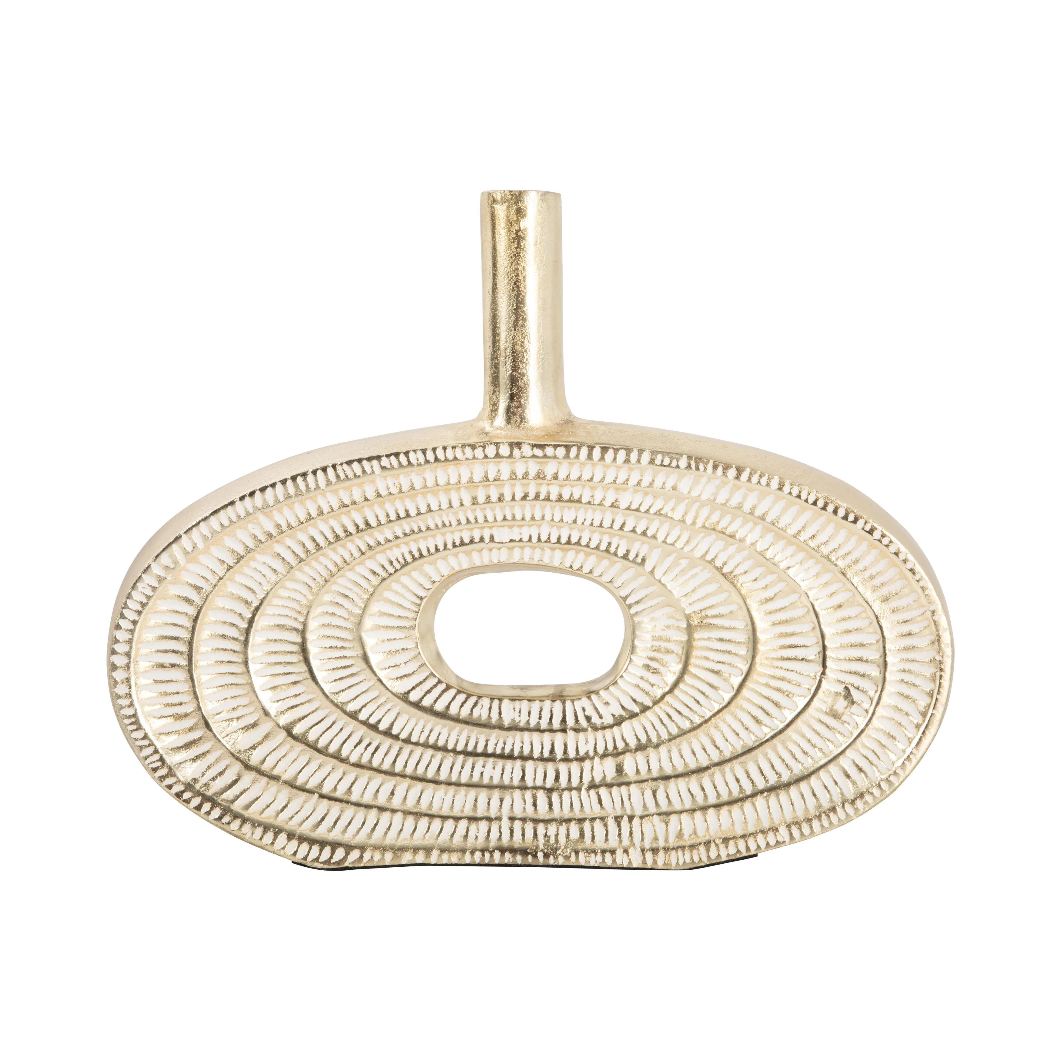METAL, 12" TRIBAL CUT OUT VASE, GOLD