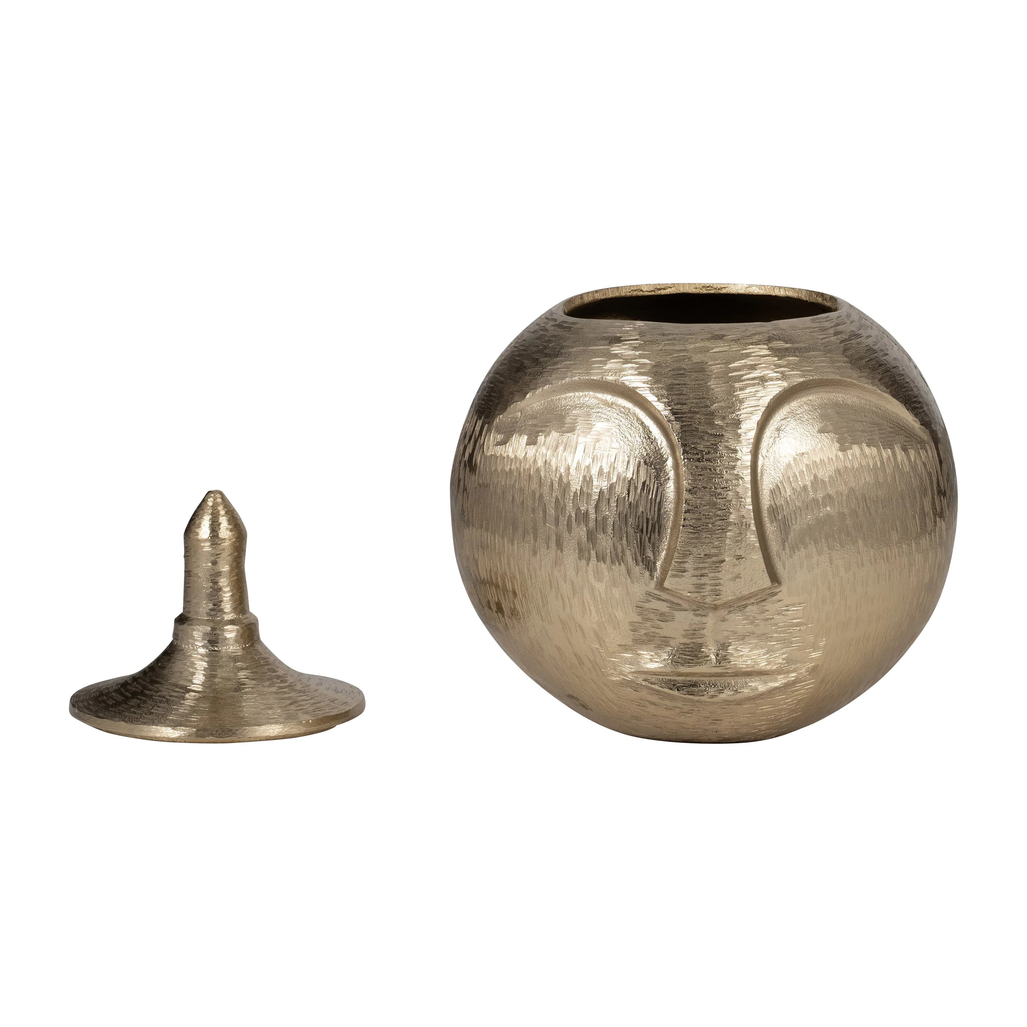 METAL, 13" FACE JAR WITH LID, CHAMPAGNE