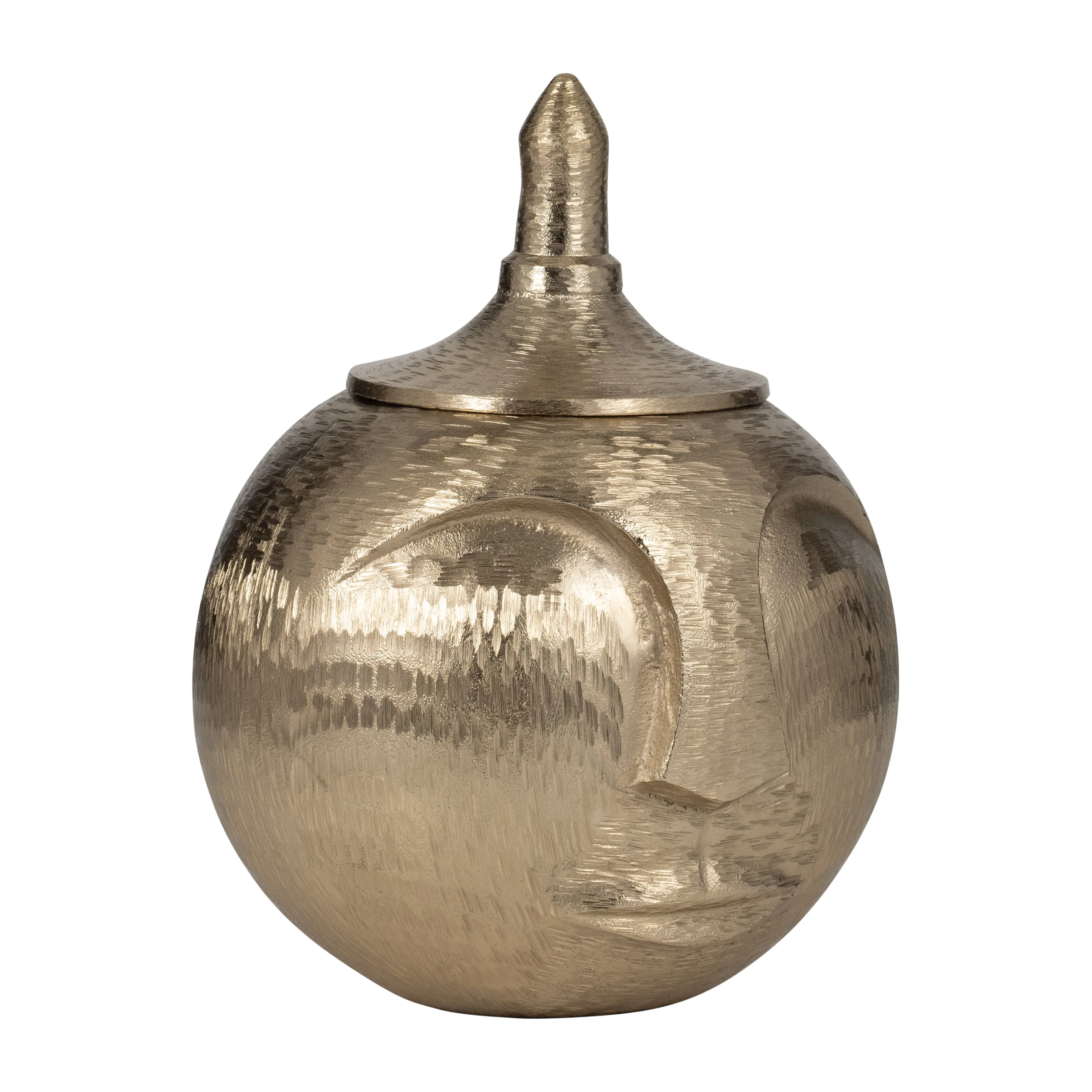 METAL, 13" FACE JAR WITH LID, CHAMPAGNE