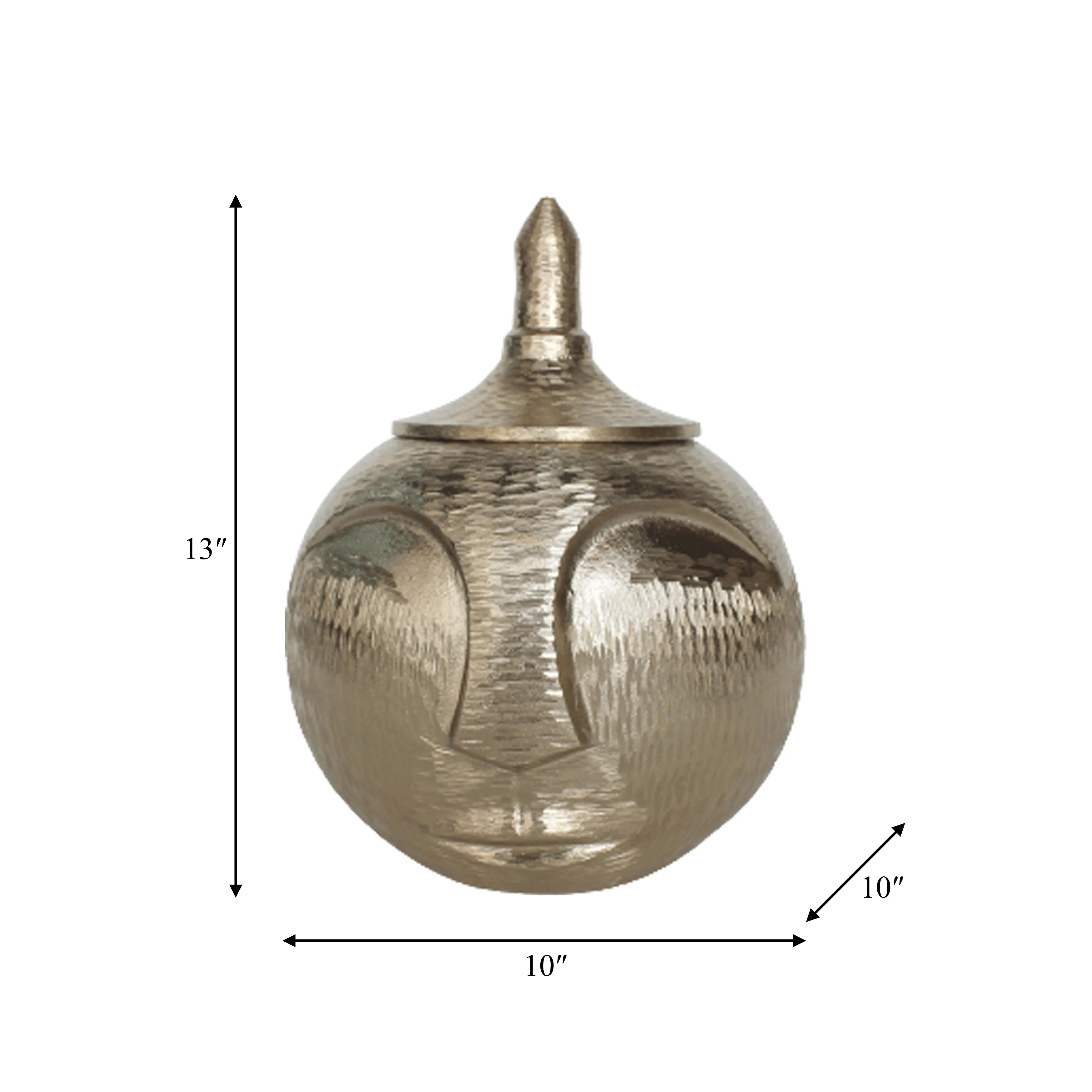 METAL, 13" FACE JAR WITH LID, CHAMPAGNE