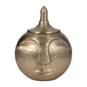 METAL, 13" FACE JAR WITH LID, CHAMPAGNE