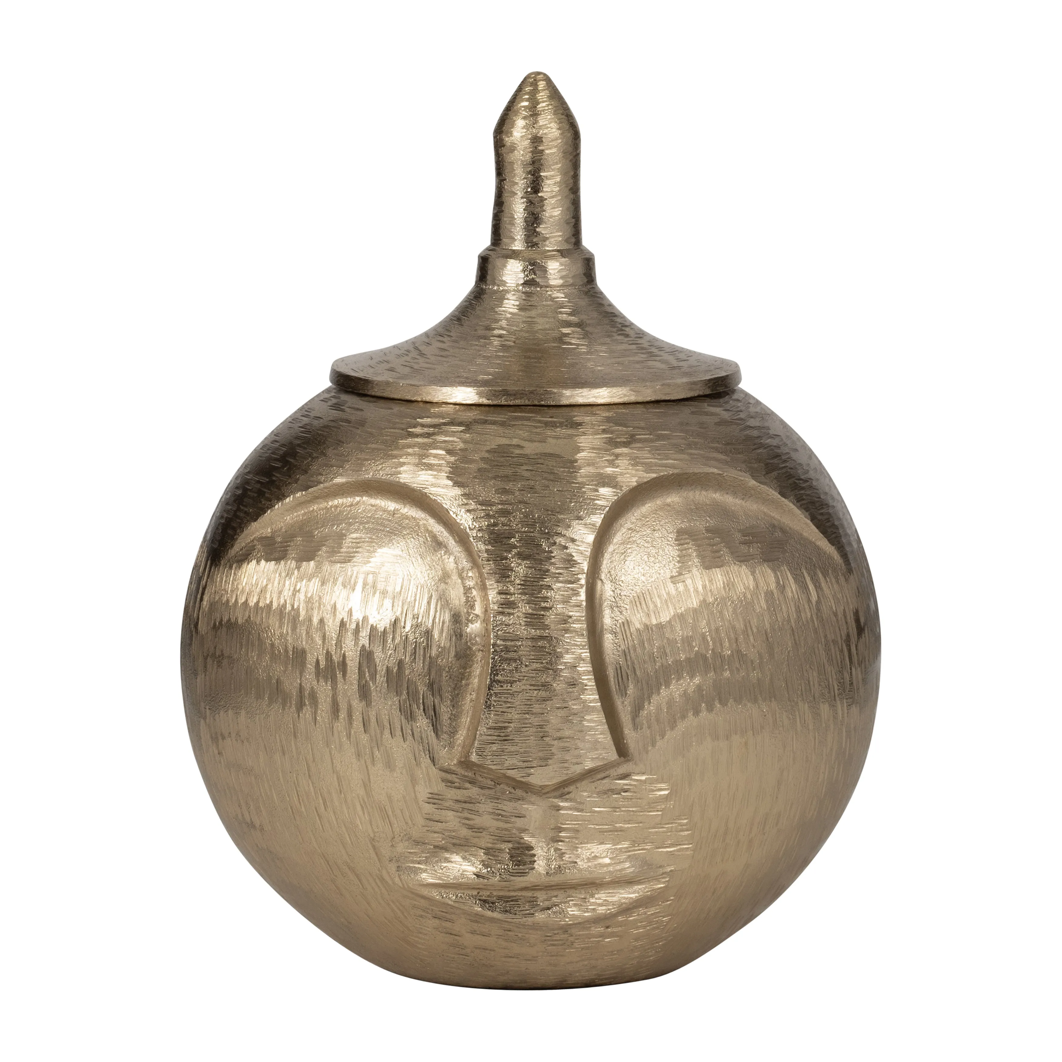 METAL, 13" FACE JAR WITH LID, CHAMPAGNE