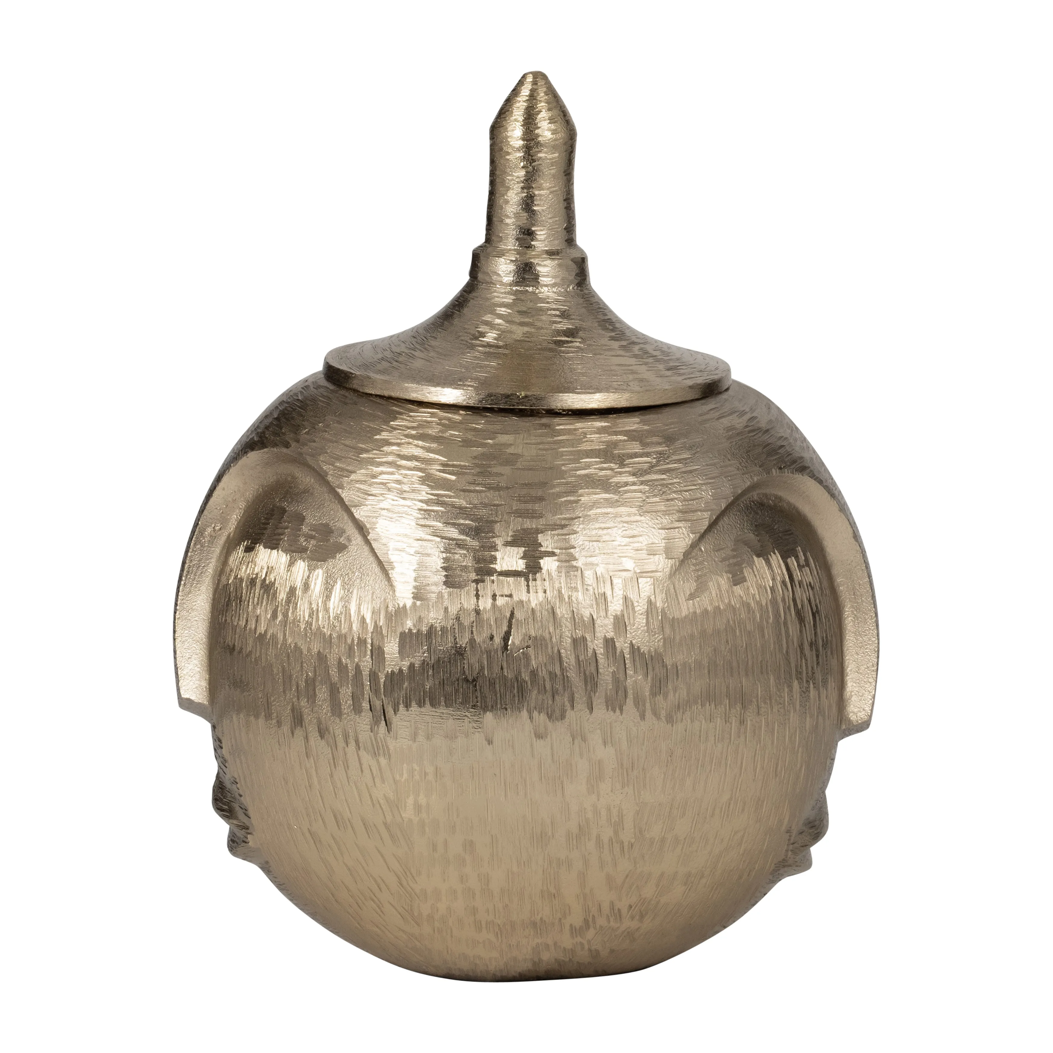 METAL, 13" FACE JAR WITH LID, CHAMPAGNE
