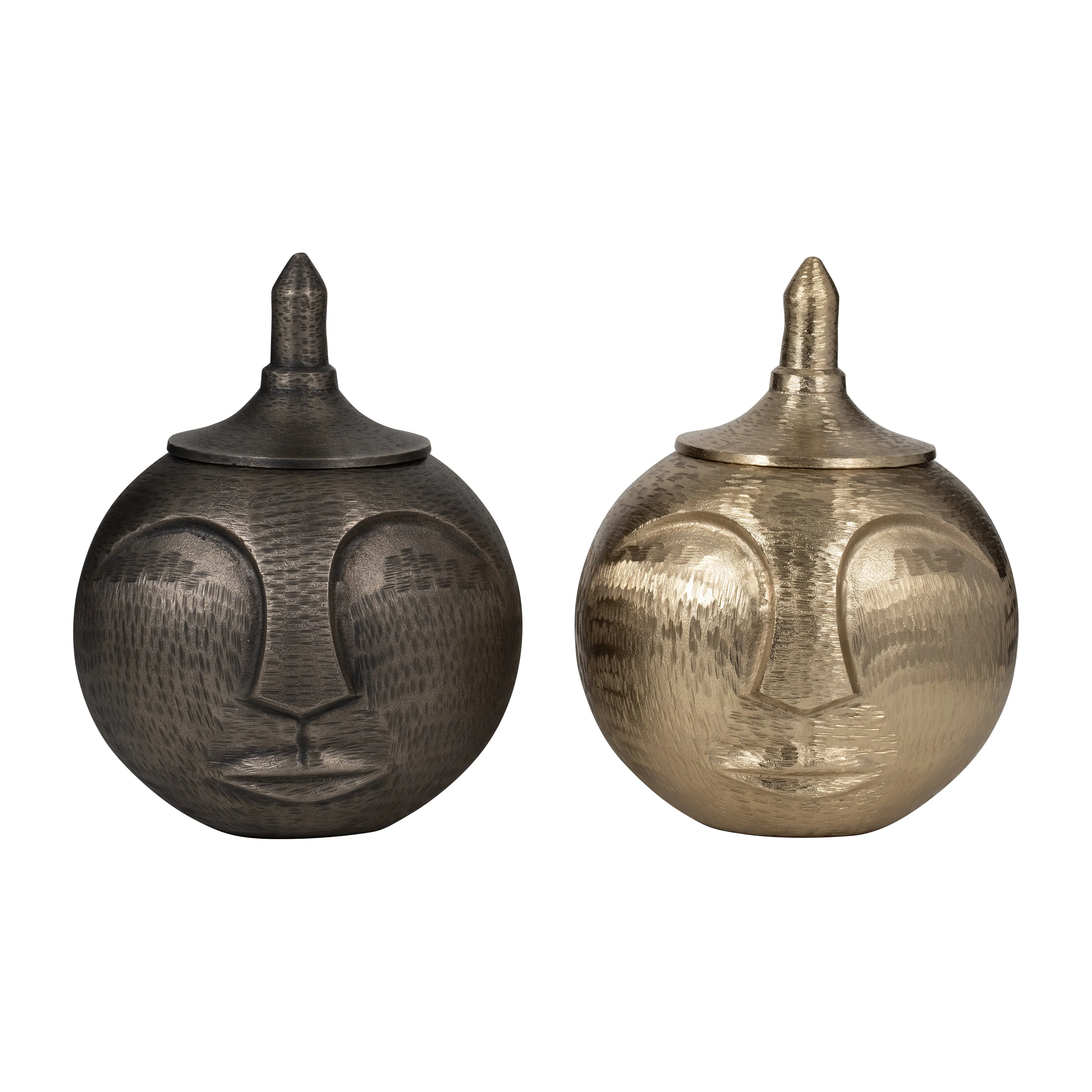 METAL, 13" FACE JAR WITH LID, CHAMPAGNE