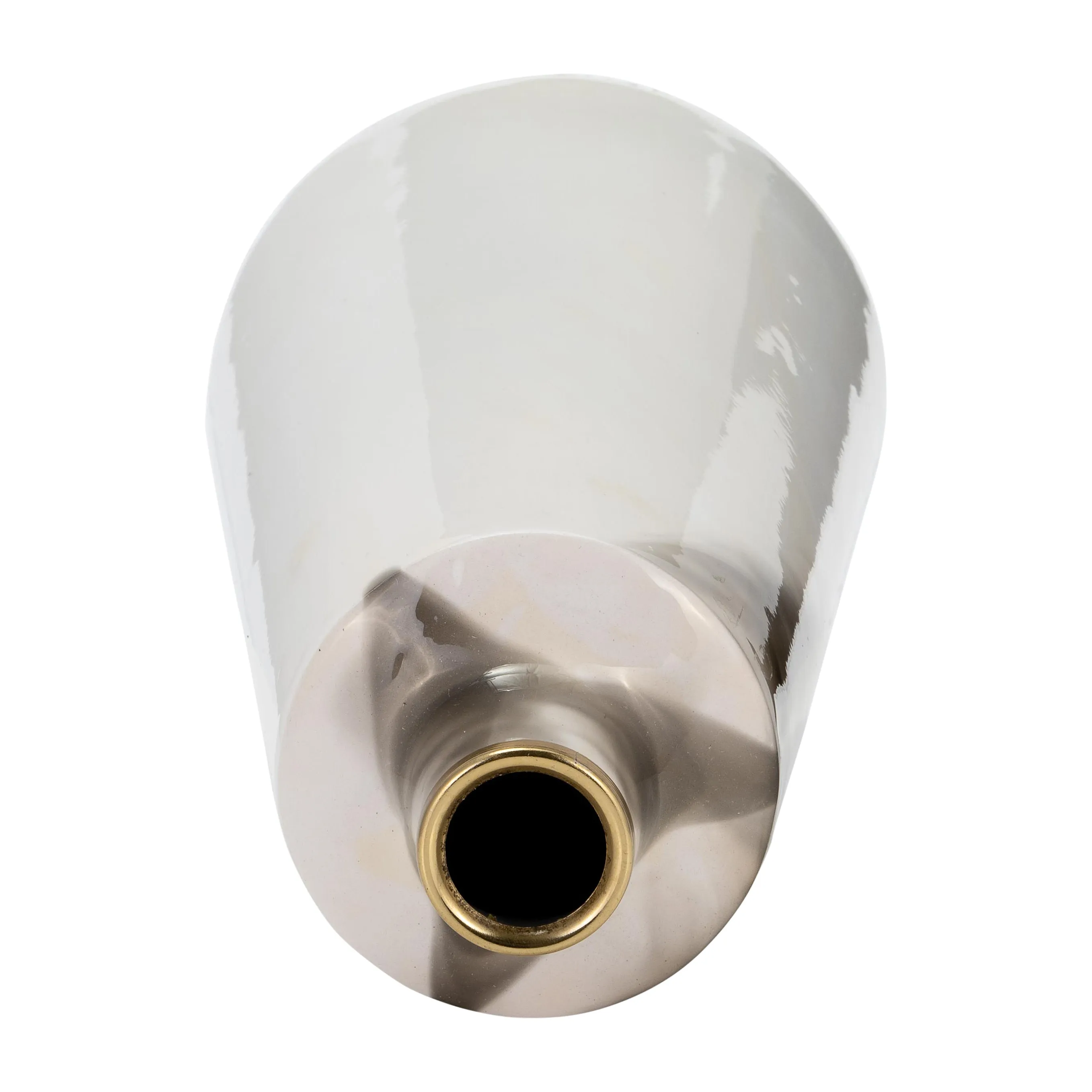 Metal, 15"H Vase With Ring Lid, White/Gold