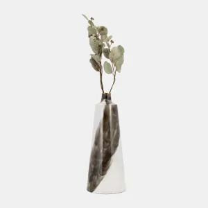 Metal, 15"H Vase With Ring Lid, White/Gold