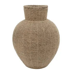 METAL 18" VASE WITH JUTE ROPE, BROWN