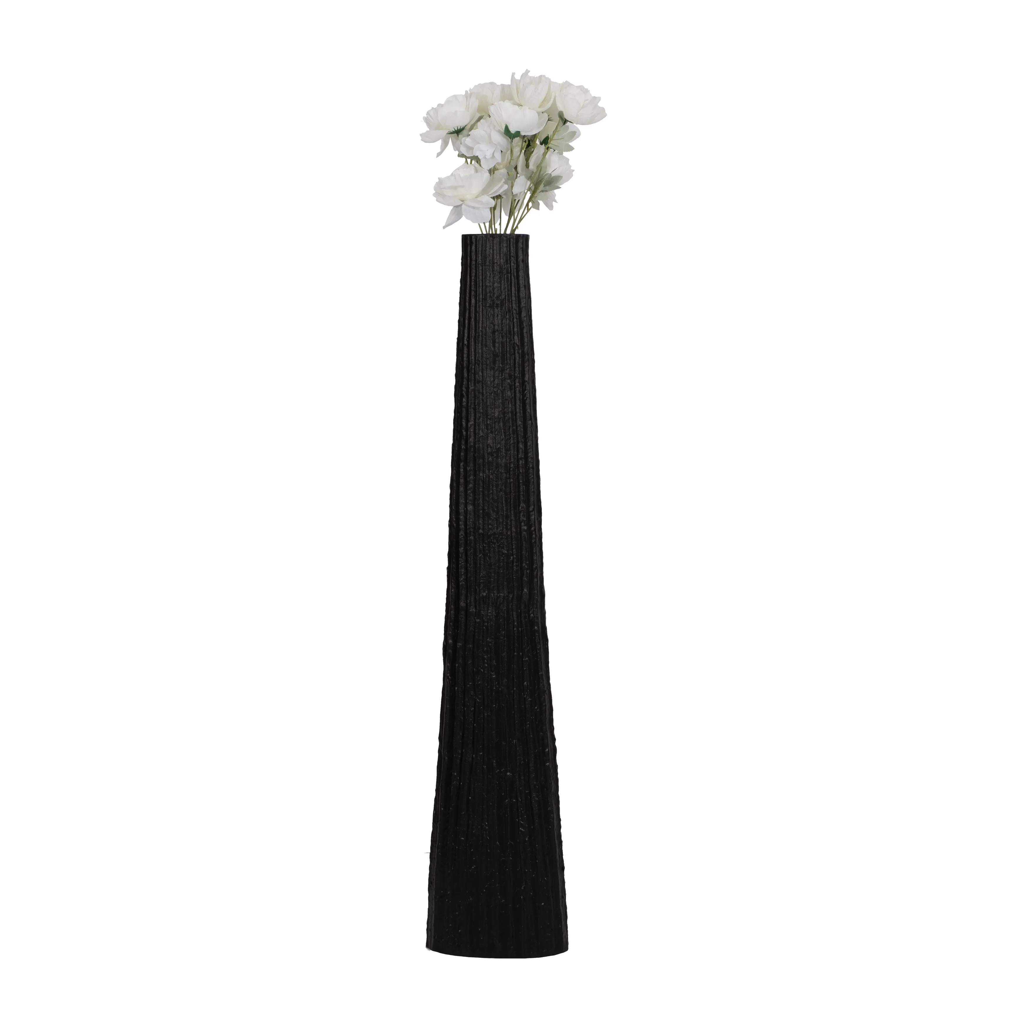 METAL, 48" RIBBED FLOOR VASE, BLACK