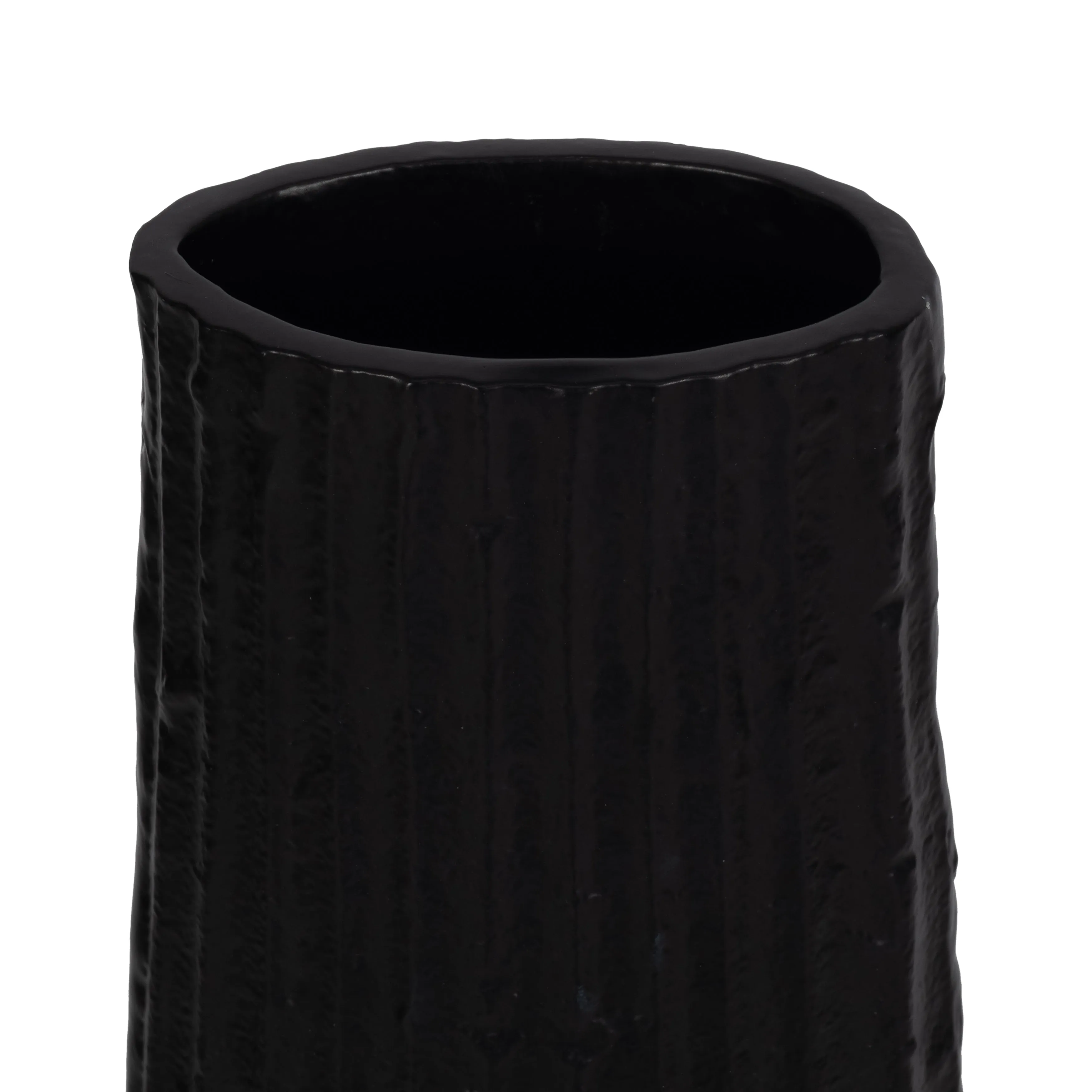 METAL, 48" RIBBED FLOOR VASE, BLACK