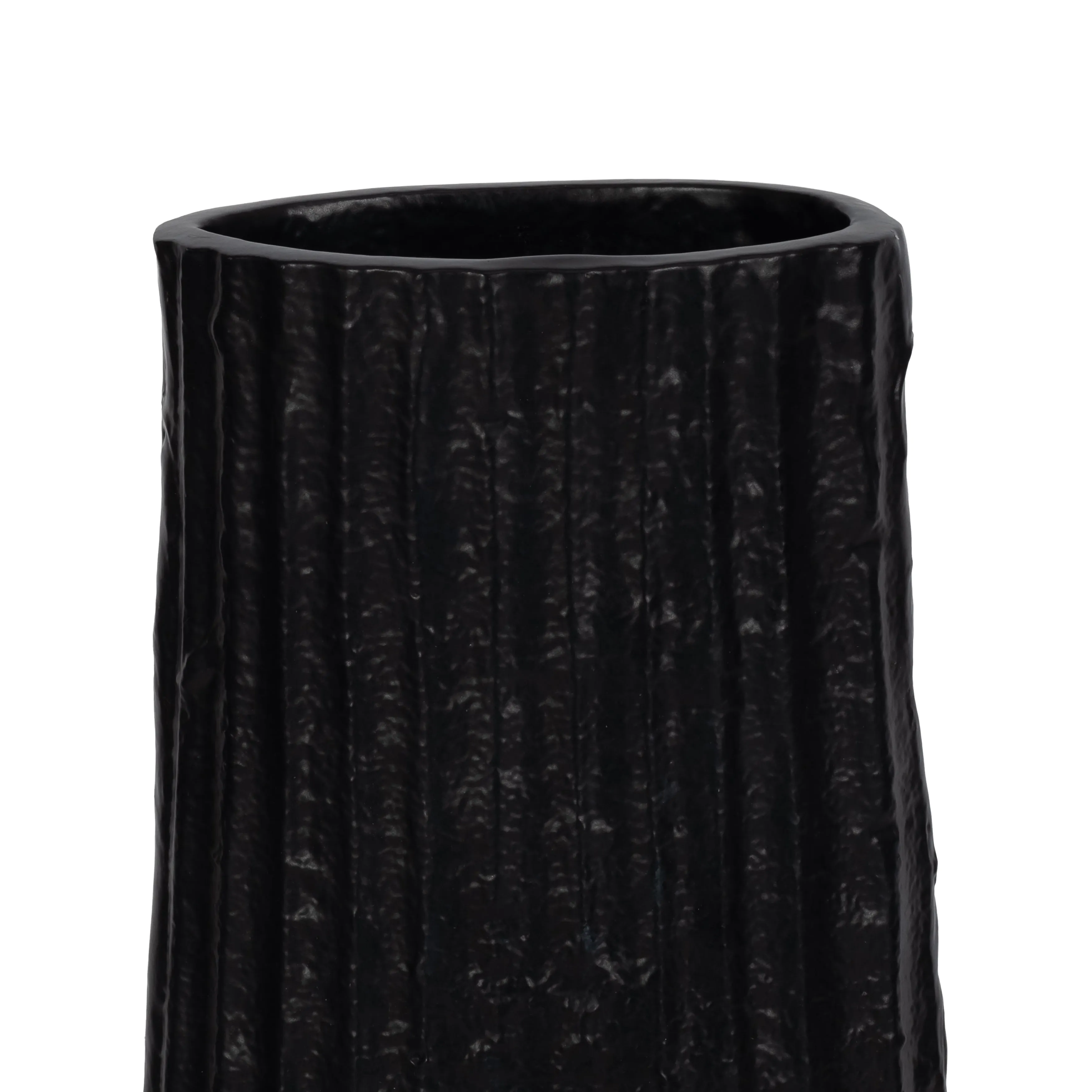 METAL, 48" RIBBED FLOOR VASE, BLACK